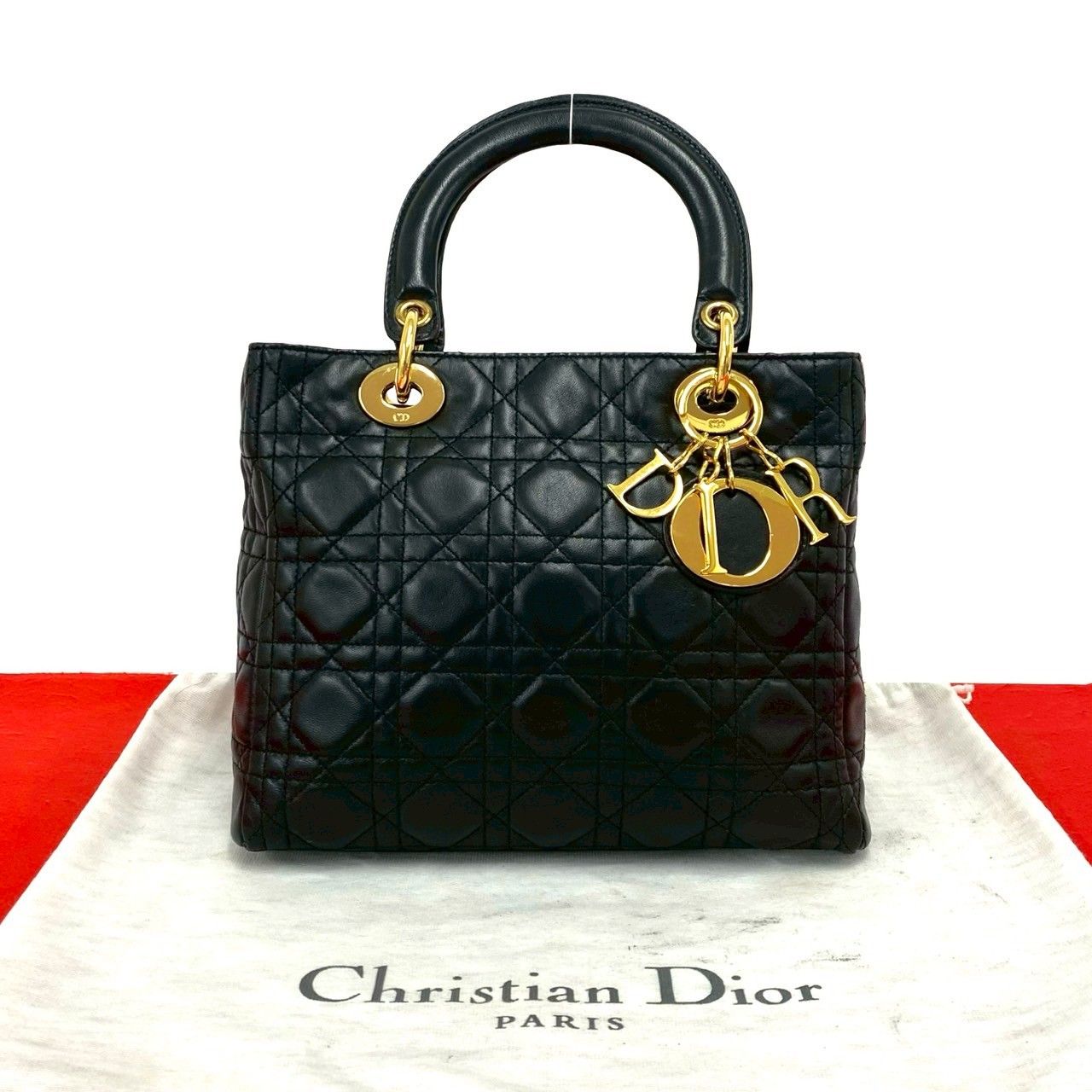 極 美品 袋付 Christian Dior ディオール レディディオール カナージュ 