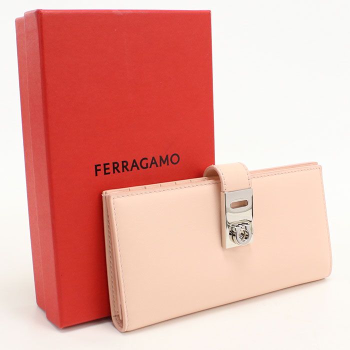 FERRAGAMO フェラガモ Hug 長財布 ガンチーニ 22 0522 長財布二折 カーフ【中古】 レディース