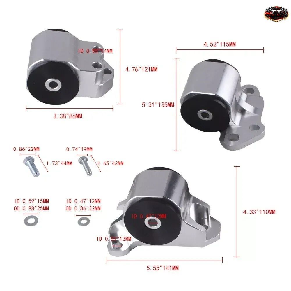 3ボルトエンジンマウント EG6シビック 1992-1995 DC2インテグラ 1990-2001 - シルバー/ - ドライブトレインの振動とホイールホップを軽減