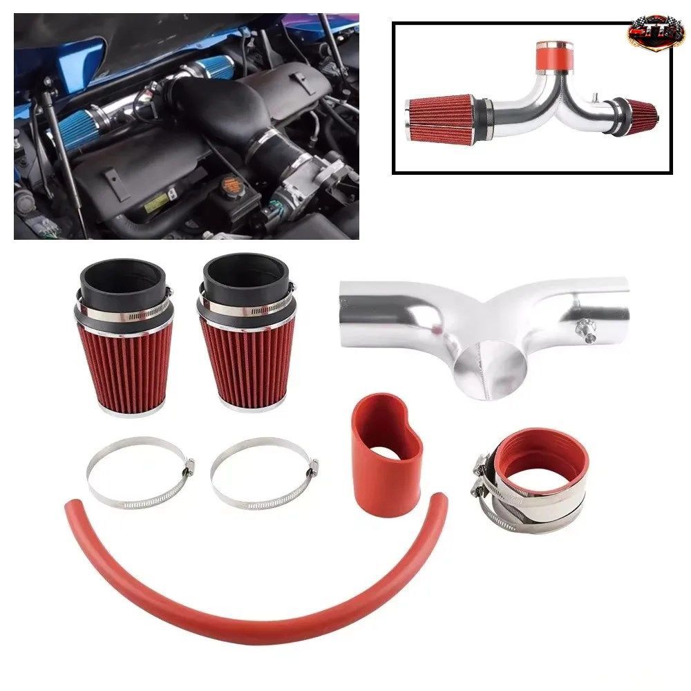フロントデュアルツインショートラムコールドエアインテークキット 2001-2004 シボレー コルベット C5 5.7L V8 レッドエアインテークパーツ