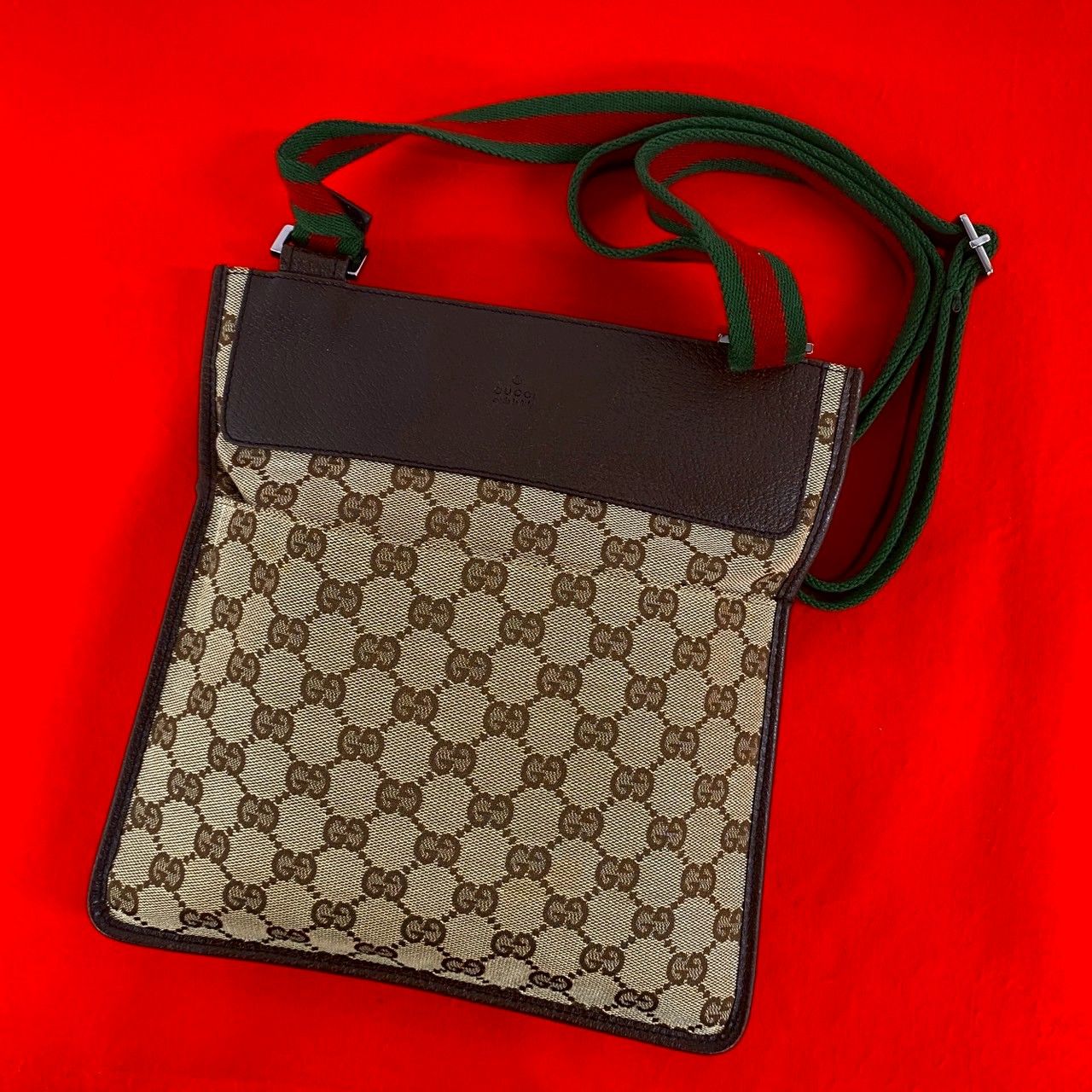 極 美品 GUCCI グッチ シェリーライン GG ロゴ 柄 キャンバス レザー 本革 ミニ ショルダーバッグ サコッシュ ブラウン 茶 39230