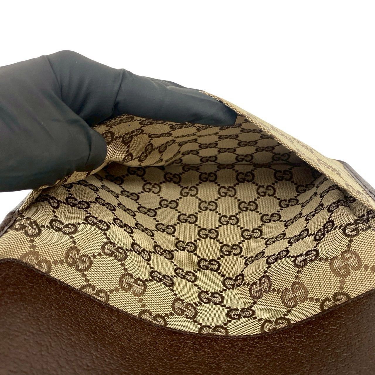 極 美品 GUCCI グッチ シェリーライン GG ロゴ 柄 キャンバス レザー 