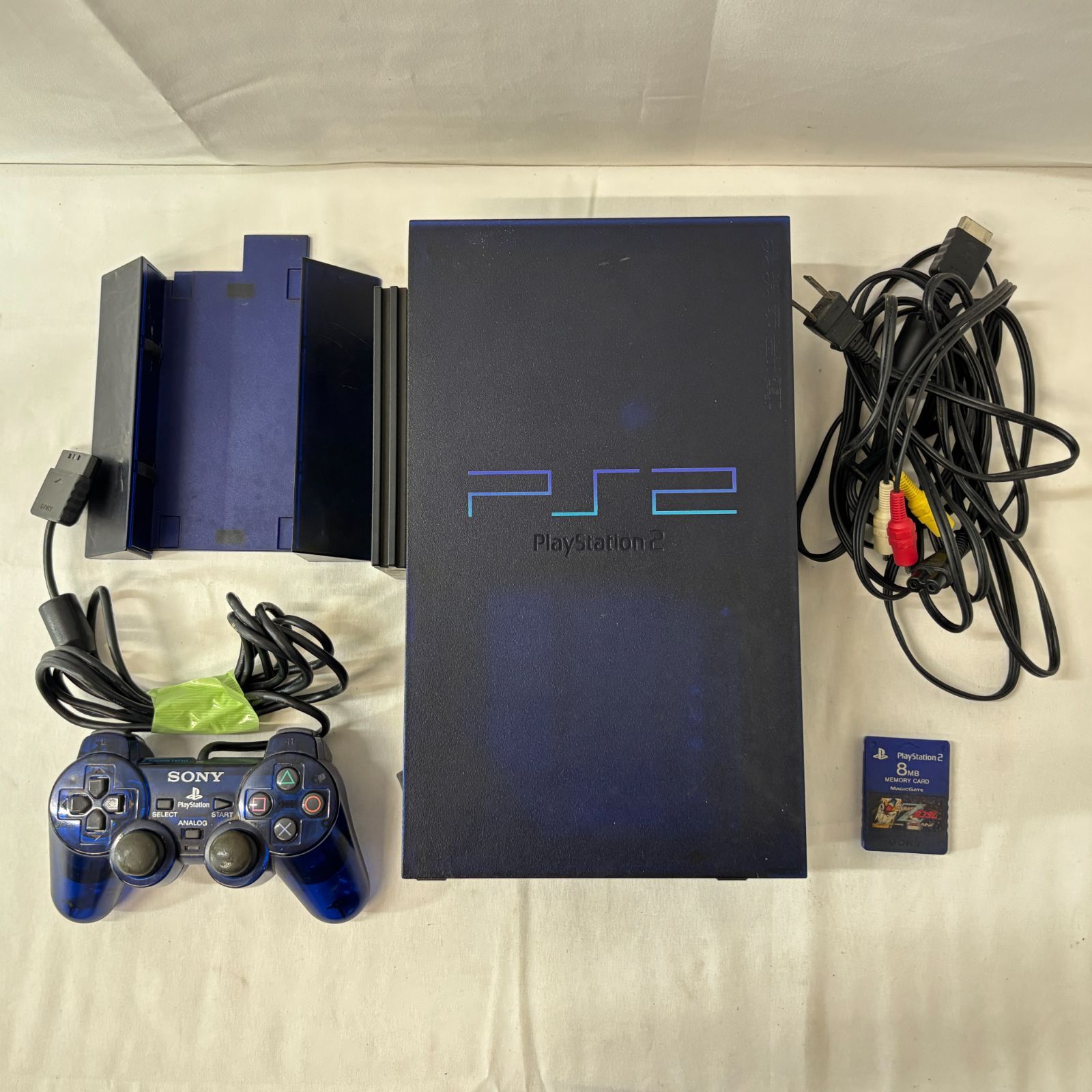 ◇PS2 SCPH-50000 NB/NH ミッドナイトブルー スタンド、メモリーカード付き 998