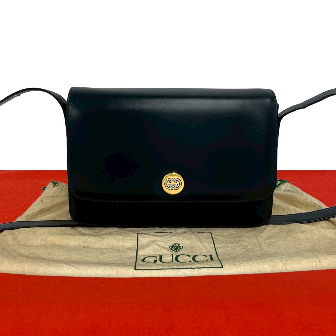 極 美品 保存袋付 GUCCI グッチ オールドグッチ GG ロゴ 金具 レザー