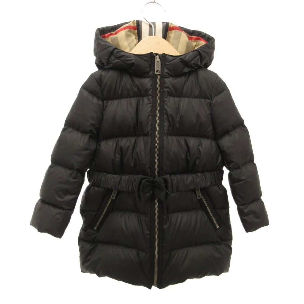 バーバリー チルドレン BURBERRY CHILDREN ダウンジャケット ブルゾン 裏地ノバチェック ベルト付き フード ジップアップ 3Y 黒 ブラック /JS