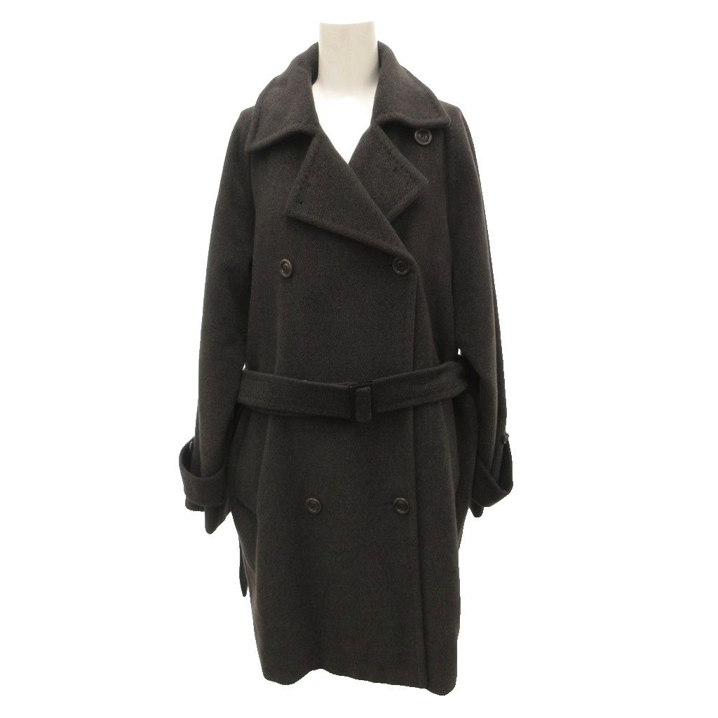 マックスマーラ MAX MARA 白タグ ヴィンテージ アルスターコート ロング ダブル ベルテッド ウール カシミヤ混 ビーバー加工 38 グレー /JS
