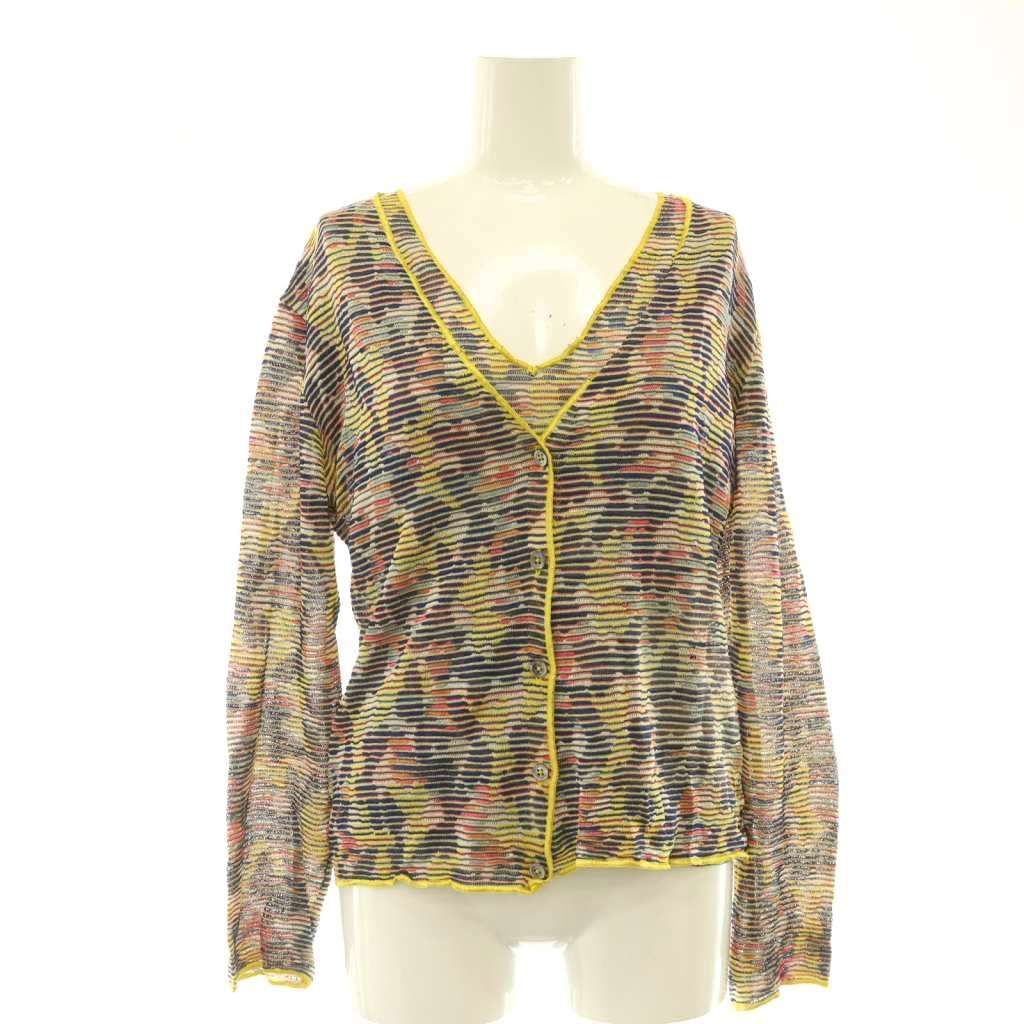 ミッソーニ MISSONI カーディガン カットソー 総柄 Vネック ボーダー 44 イエロー マルチカラー /CX