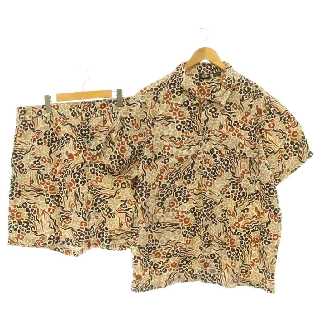 ディッキーズ Dickies セットアップ シャツ 半袖 ショートパンツ 総柄 XXL 2XL ライトベージュ マルチカラー /DO