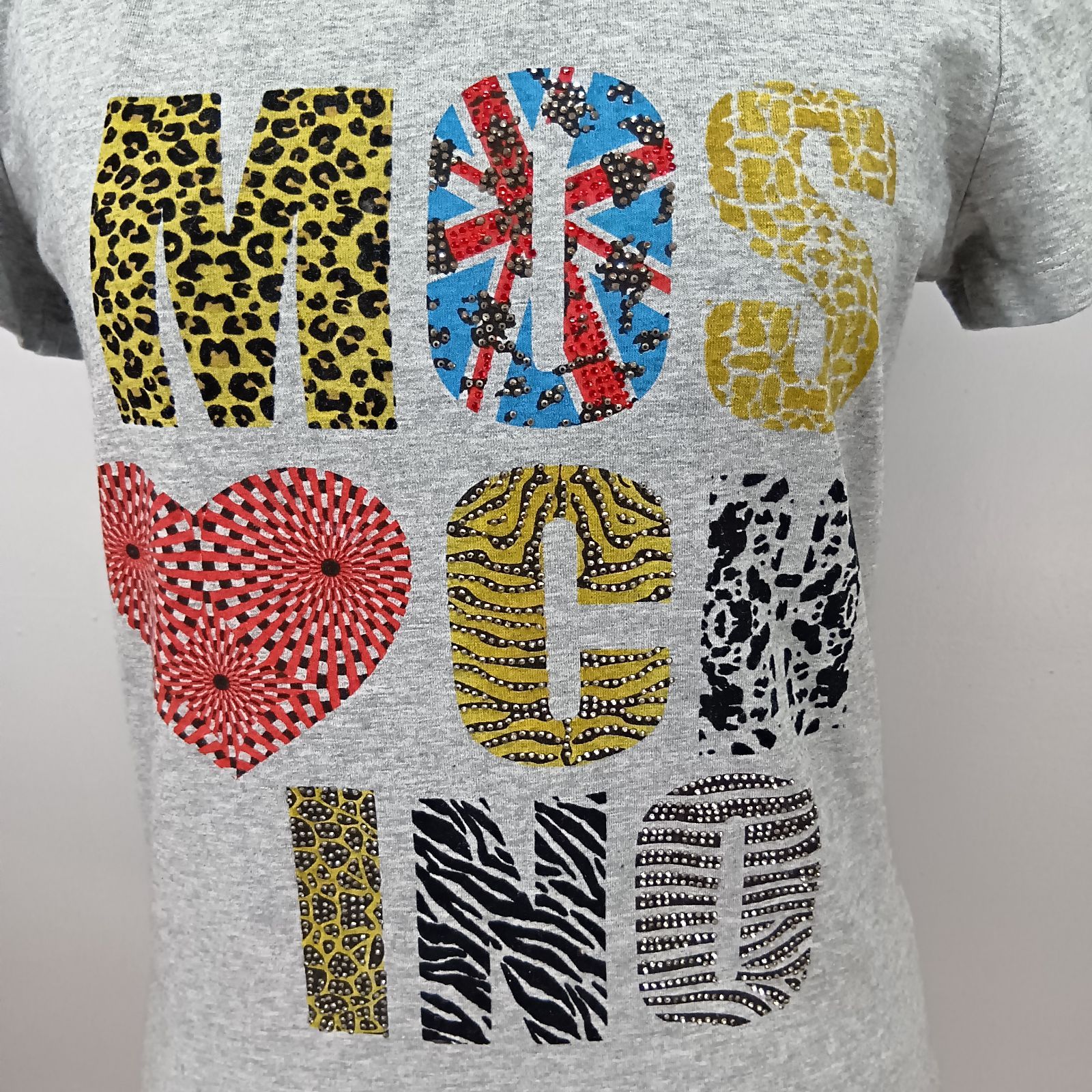 LOVE MOSCHINO ラブモスキーノ 半袖Tシャツ ストーン付き グレー d40 L