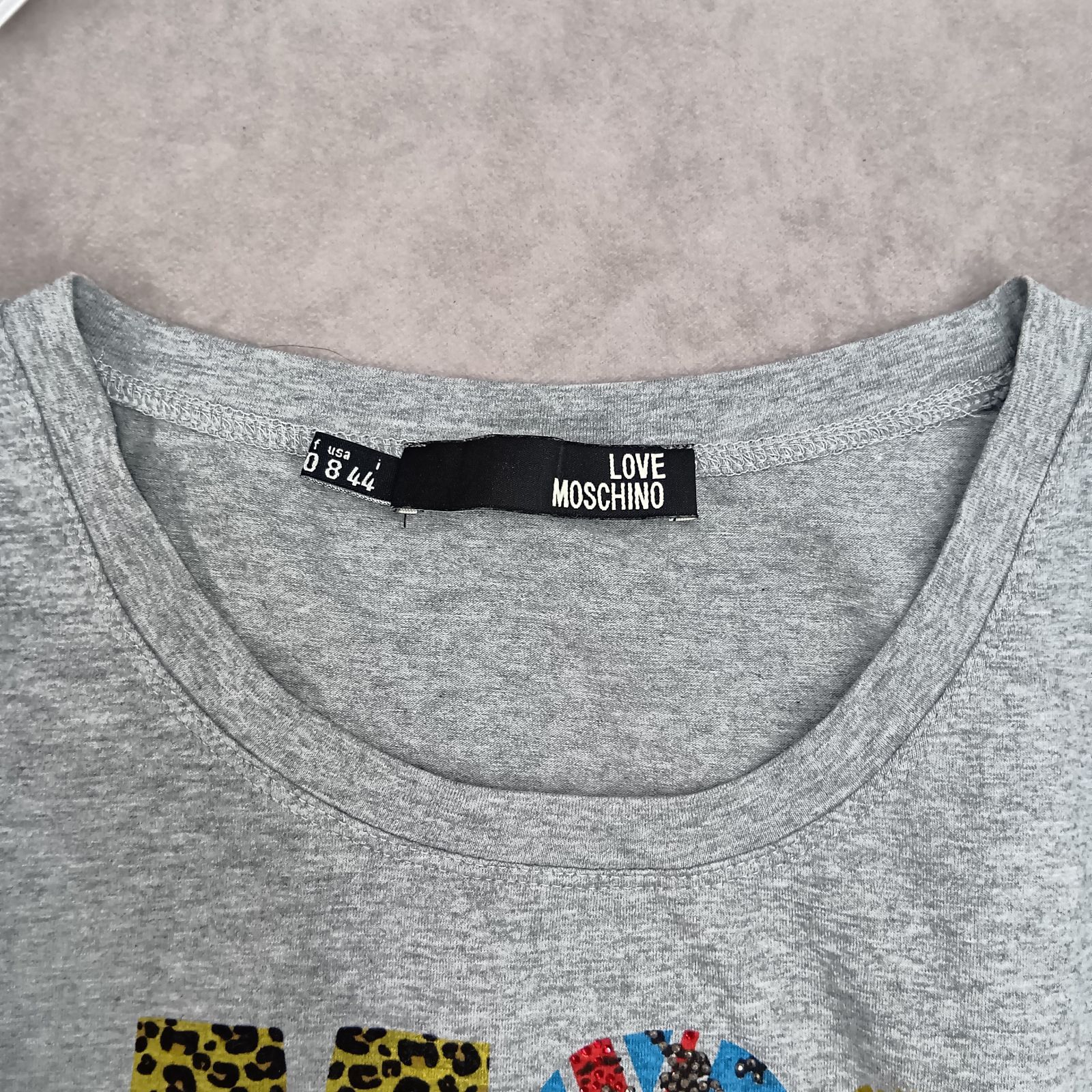 LOVE MOSCHINO ラブモスキーノ 半袖Tシャツ ストーン付き グレー d40 L