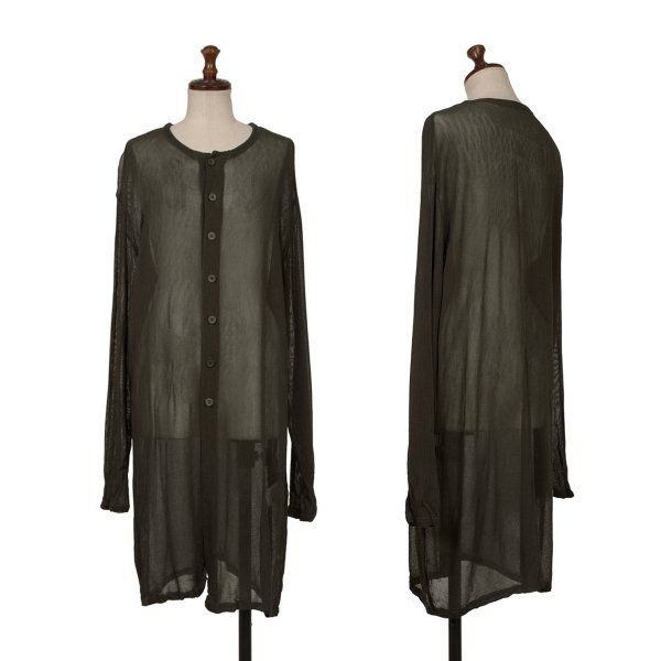 イッセイミヤケペルマネンテISSEY MIYAKE PERMANENTE コットンレーヨンシアーロングカーディガン カーキM