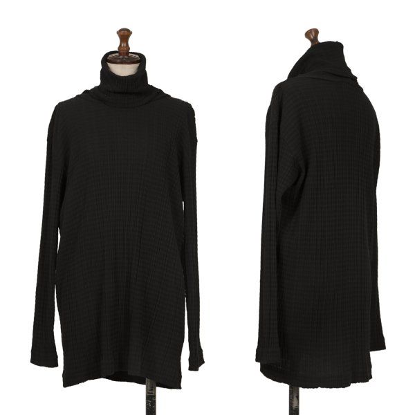 イッセイミヤケペルマネンテISSEY MIYAKE PERMANENTE コットンデザイン織りタートルネックカットソー 黒M