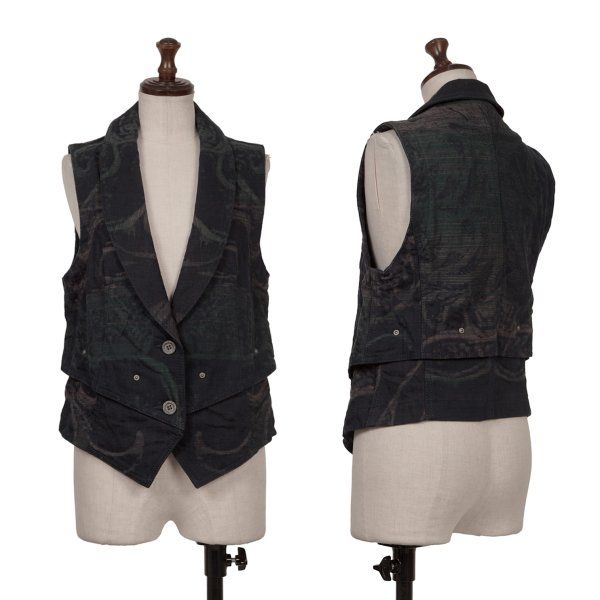 イッセイミヤケISSEY MIYAKE A-POC INSIDE コットングラフィックジャガードストレッチベスト 紺緑1