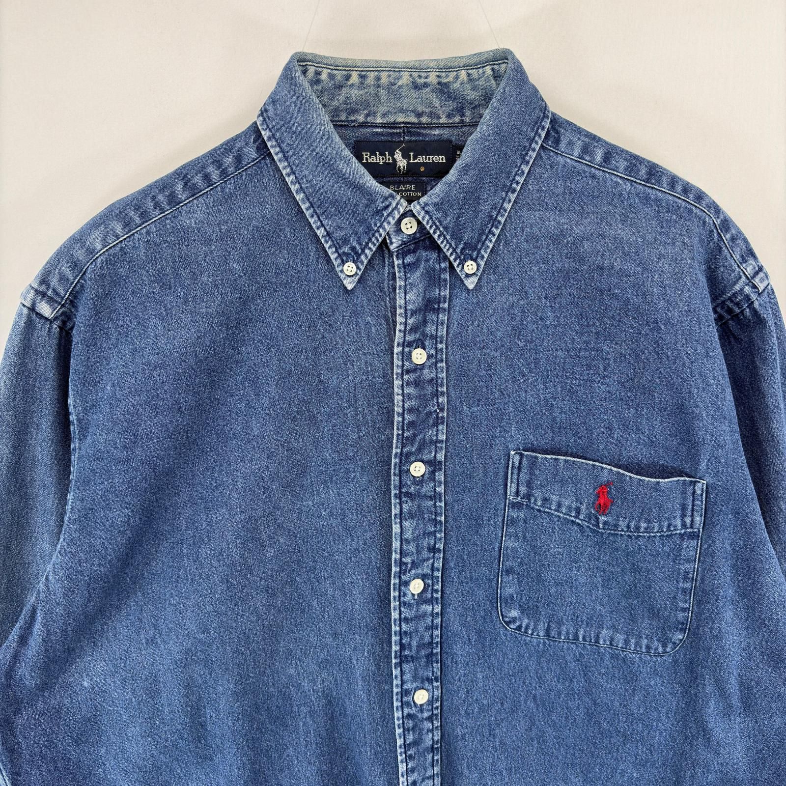 古着 ラルフローレン RALPH LAUREN デニム 長袖シャツ ワンポイント