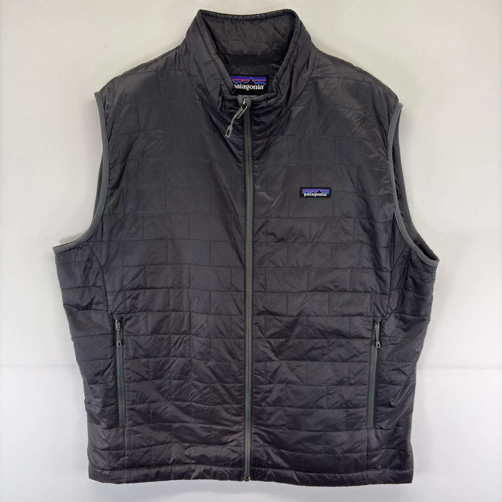 Patagonia 刺繍ロゴ フライヤーベスト 黒　XL 古着 パタゴニア patagonia ベスト フルジップ アウトドア ワン