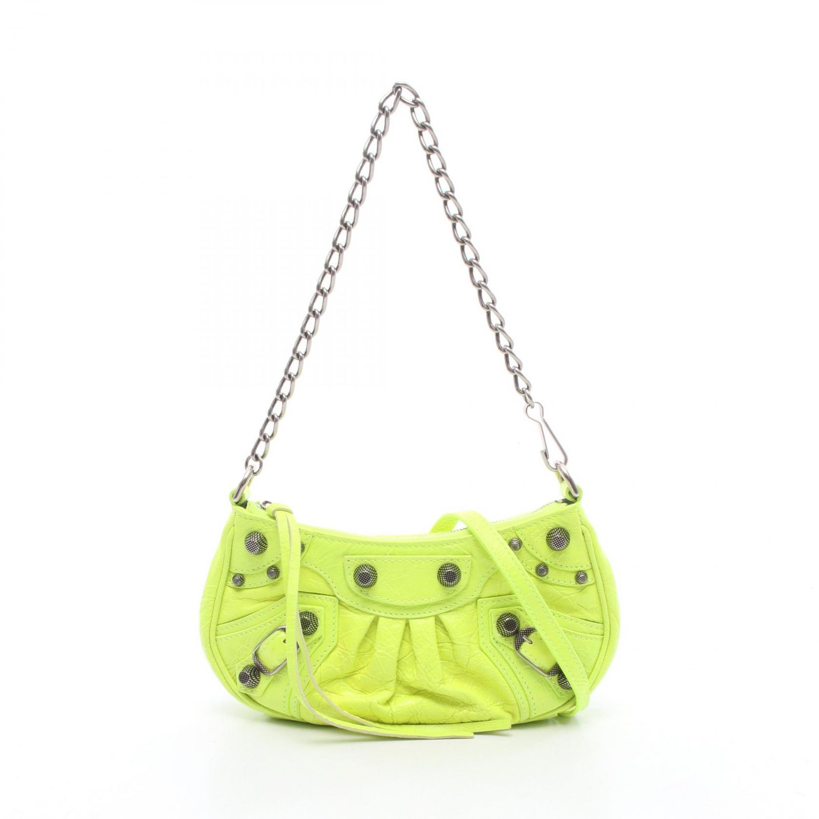 バレンシアガ BALENCIAGA ハンドバッグ LE CAGOLE MINI BB ル カゴール ミニ ネオンカラー 2WAY 695814 ネオンイエロー レザー ル・カゴール MINI レディース Used A