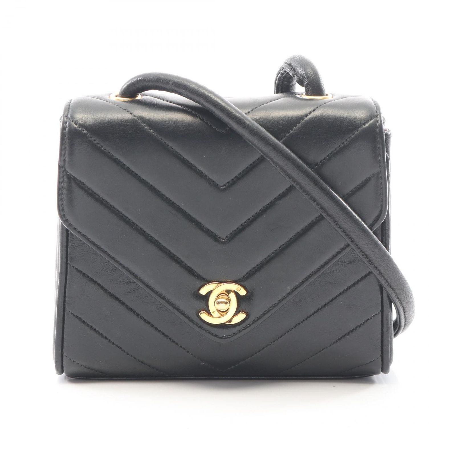 シャネル CHANEL ショルダーバッグ Vステッチ ブラック ラムスキン（羊革） シェブロン Vステッチ ミニ ショルダーバッグ レディース Used B