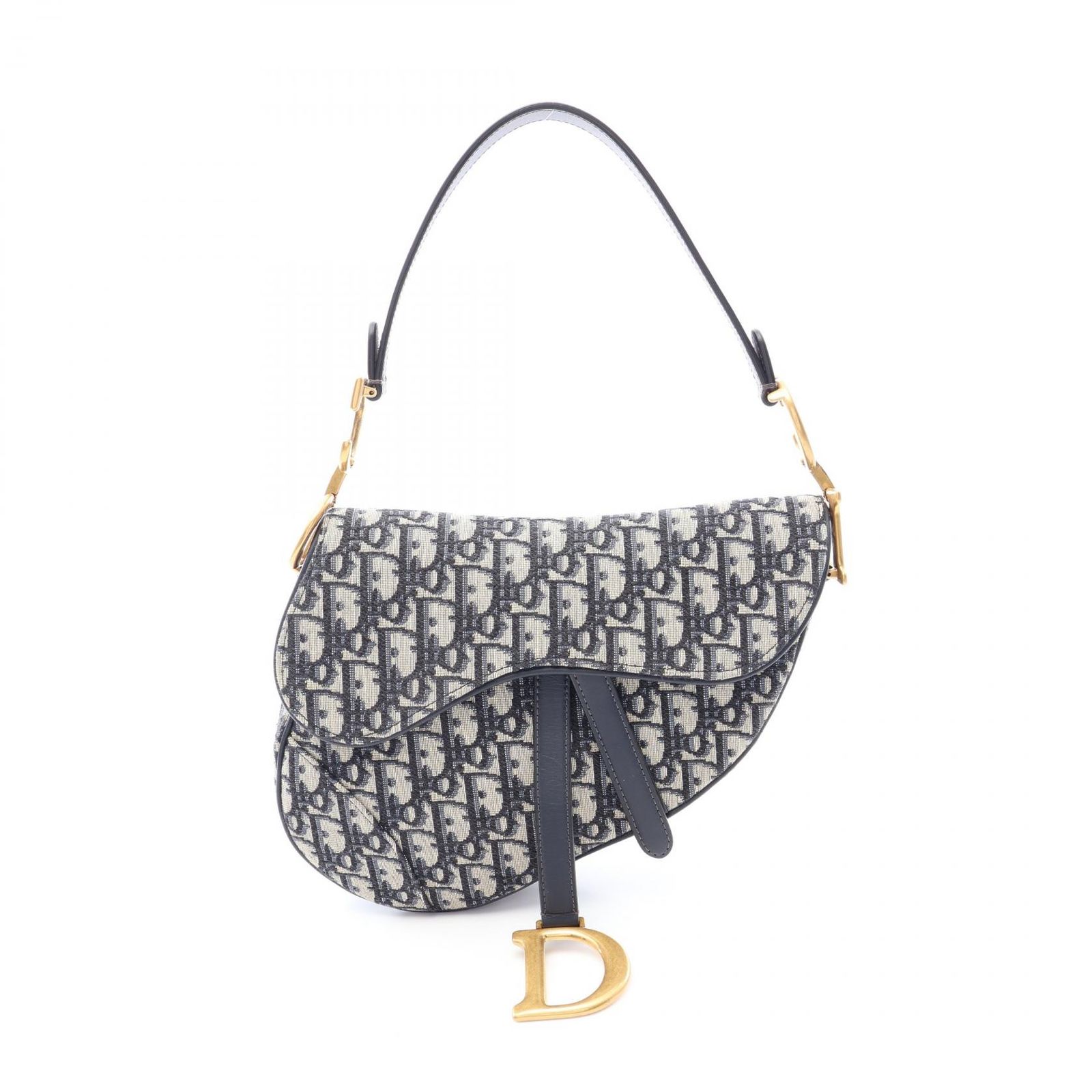 ディオール Dior ハンドバッグ サドルバッグ オブリークジャカード M0455CTZQ_M928 ネイビー キャンバス レザー オブリーク サドルバッグ レディース Used A