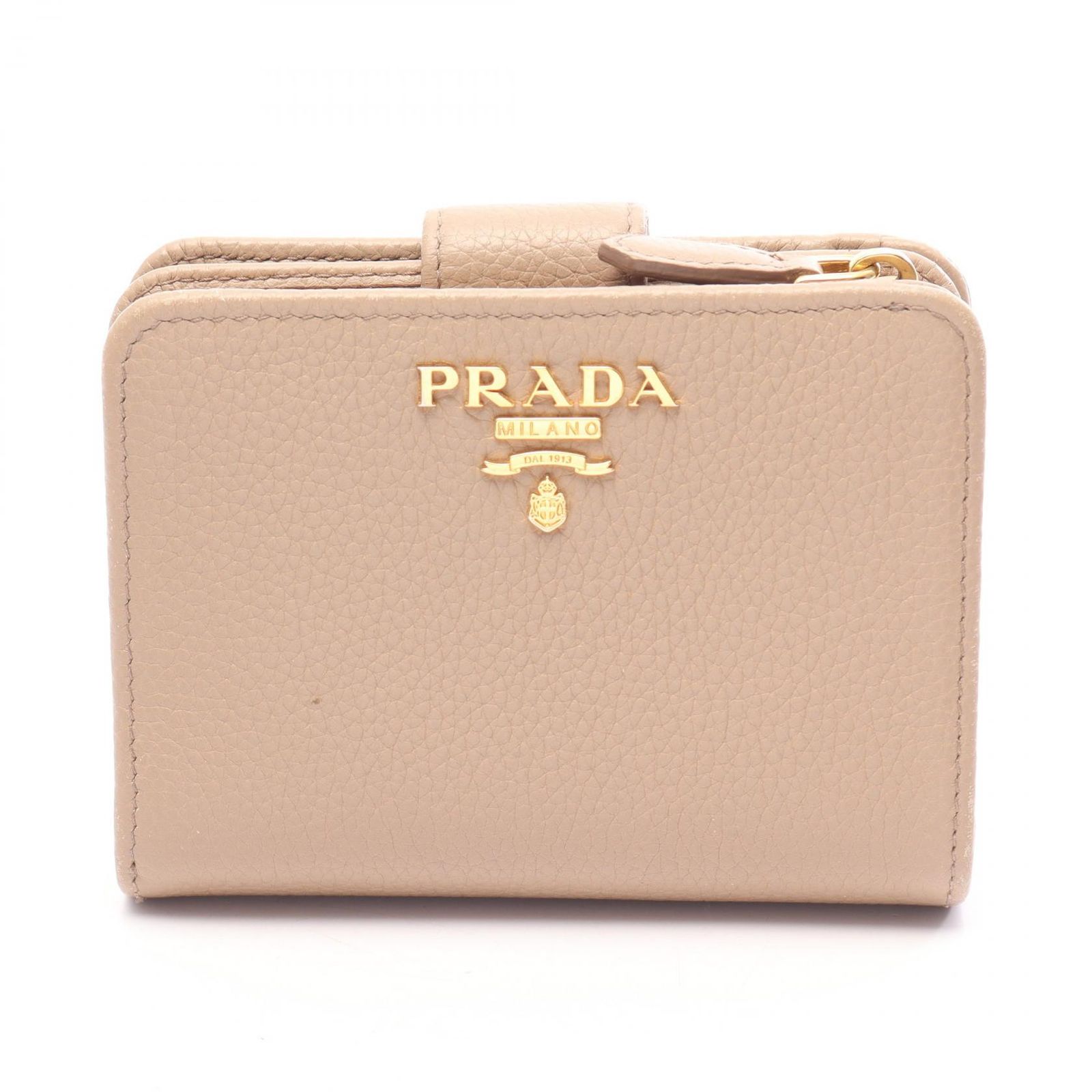 プラダ PRADA 二つ折り財布 1ML018 ベージュ レザー L型ZIP財布 レディース Used B