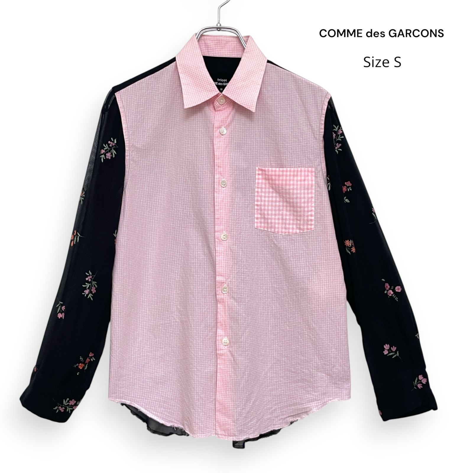 tricot COMME des GARCONS トリコ コムデギャルソン シアー フラワープリント 切替 長袖 ブラウス シャツ AD2017 TA-B009 SizeS /R26625