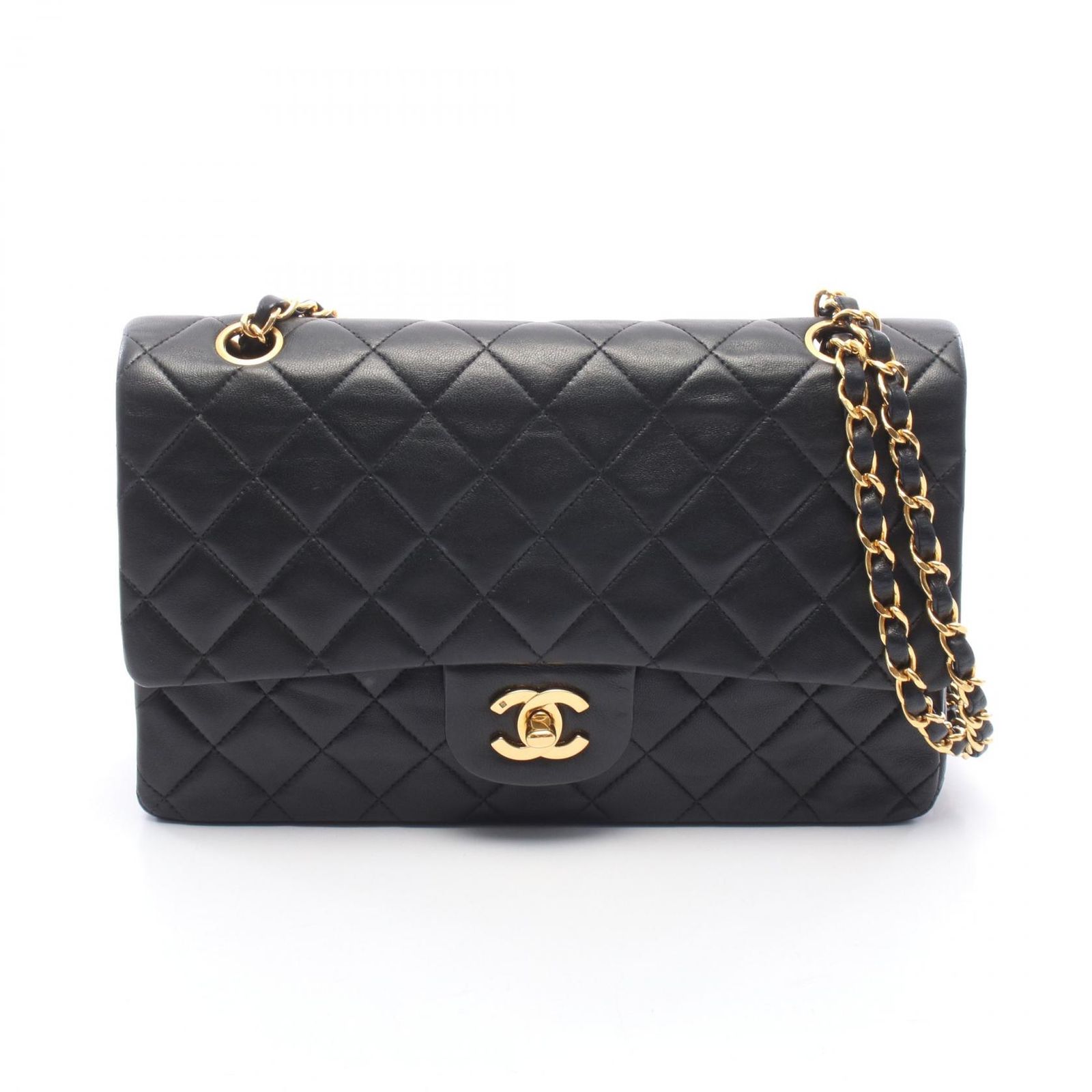 シャネル CHANEL ショルダーバッグ マトラッセ Wフラップ ブラック ラムスキン（羊革） マトラッセ ダブルフラップ チェーンショルダー レディース Used A