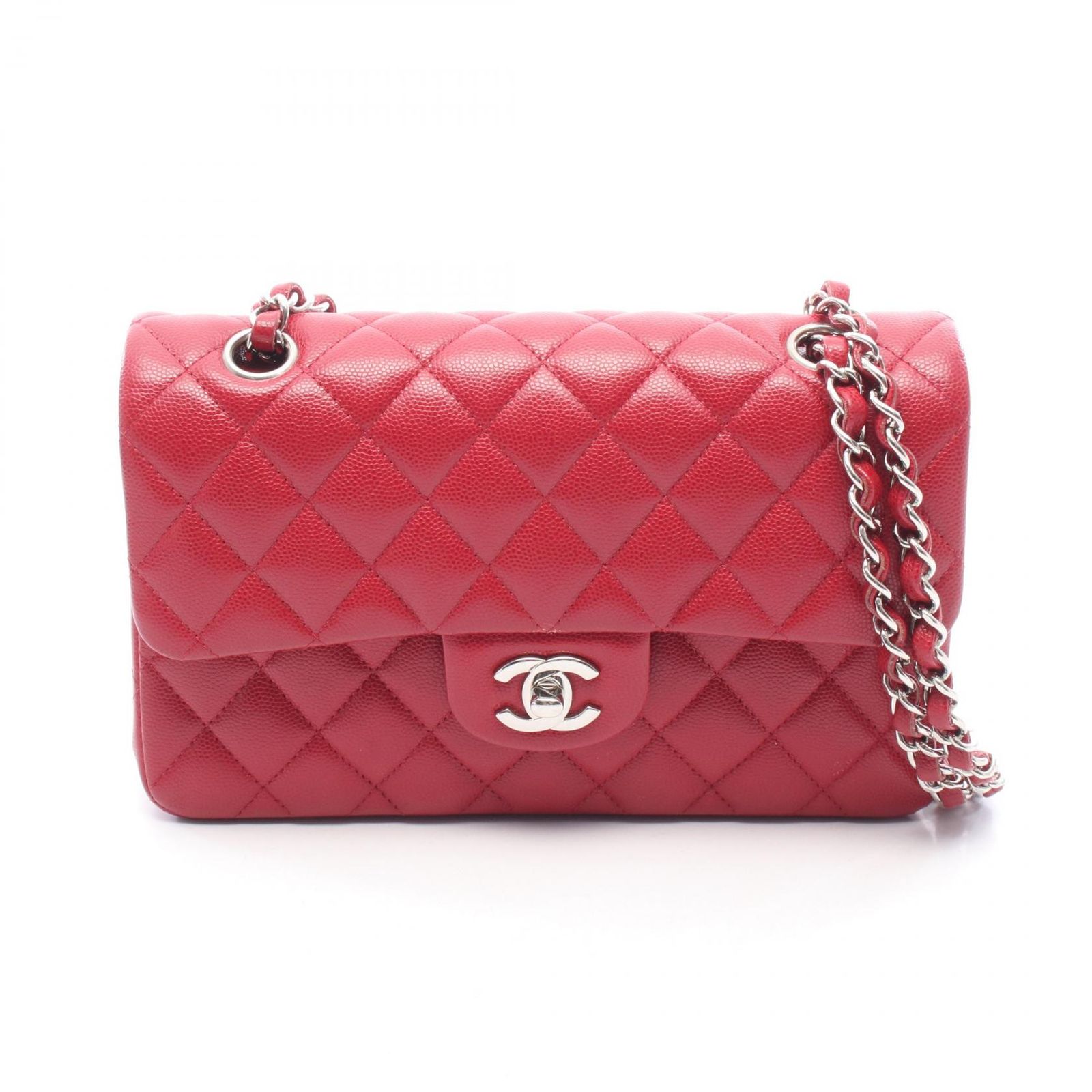 シャネル CHANEL ショルダーバッグ マトラッセ Wフラップ レッド キャビアスキン(グレインドカーフ) マトラッセ ダブルフラップ チェーンショルダー レディース