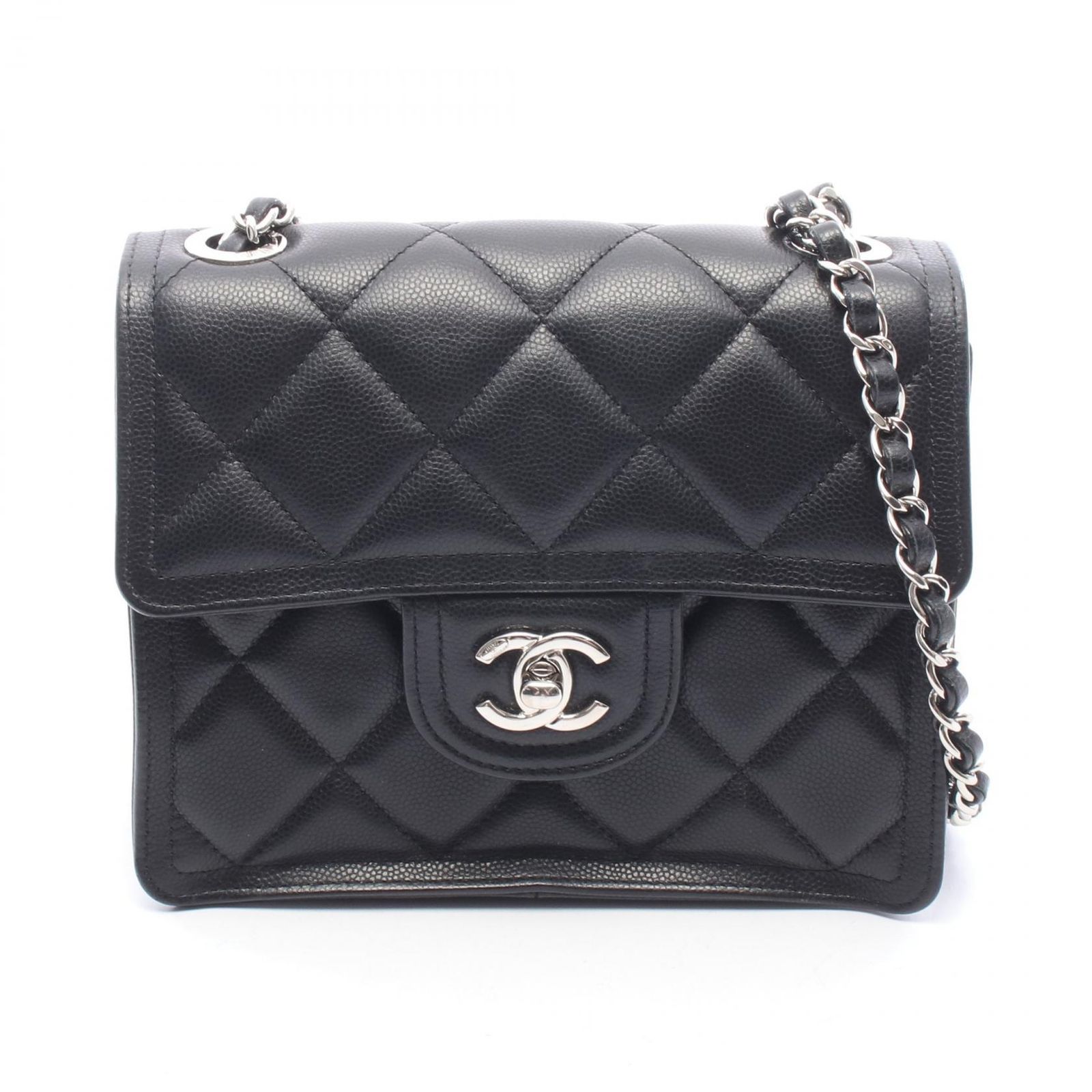 シャネル CHANEL ショルダーバッグ マトラッセ ブラック キャビアスキン(グレインドカーフ) マトラッセ スモールフラップ チェーンショルダー レディース Used A