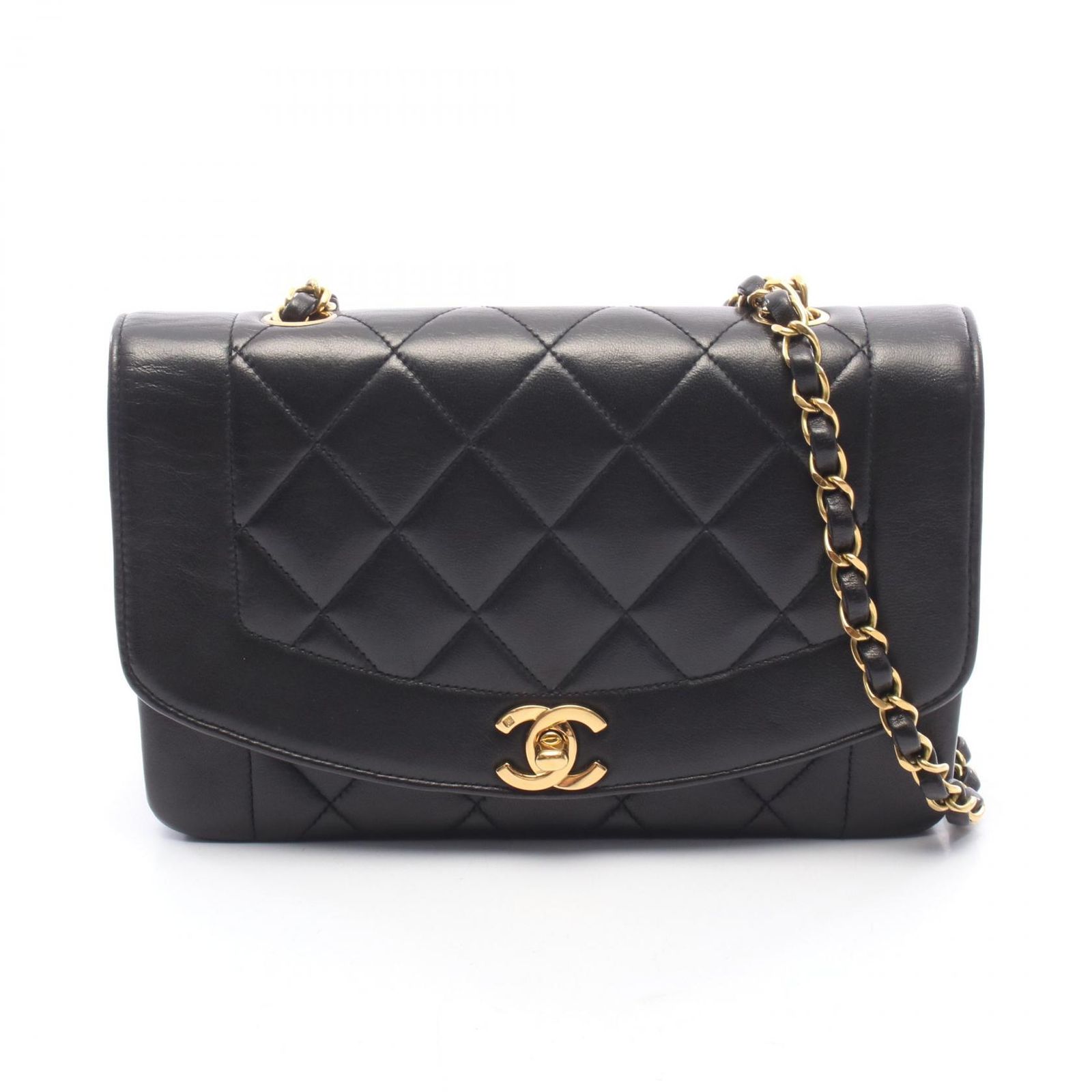 シャネル CHANEL ショルダーバッグ マトラッセ ダイアナフラップ A01164 ブラック ラムスキン（羊革） マトラッセ ダイアナ チェーンショルダー レディース Used A