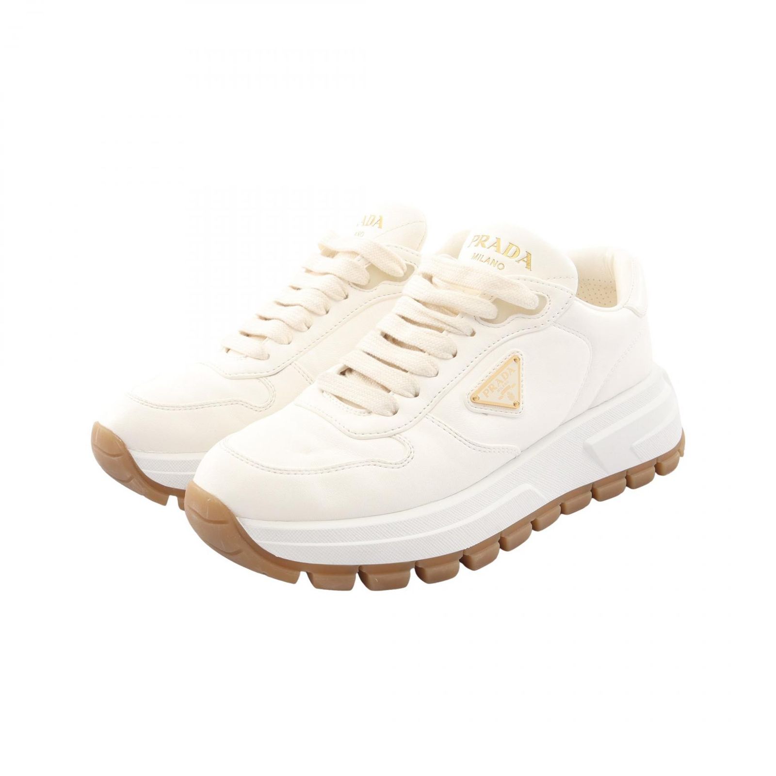 プラダ PRADA スニーカー トライアングルロゴ レザー スニーカー レディース Used A