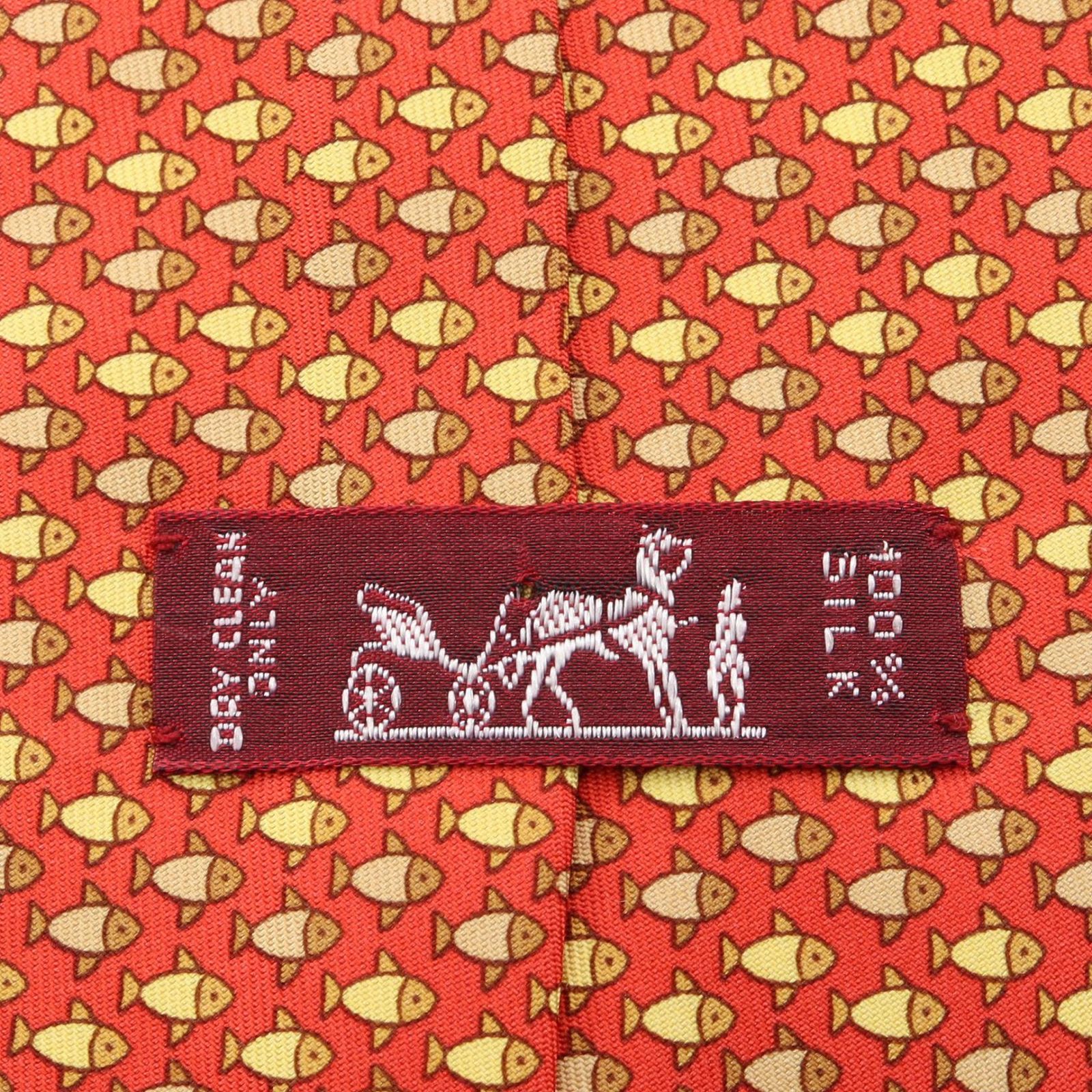 エルメス HERMES ネクタイ 魚 総柄 シルク ネクタイ メンズ Used A