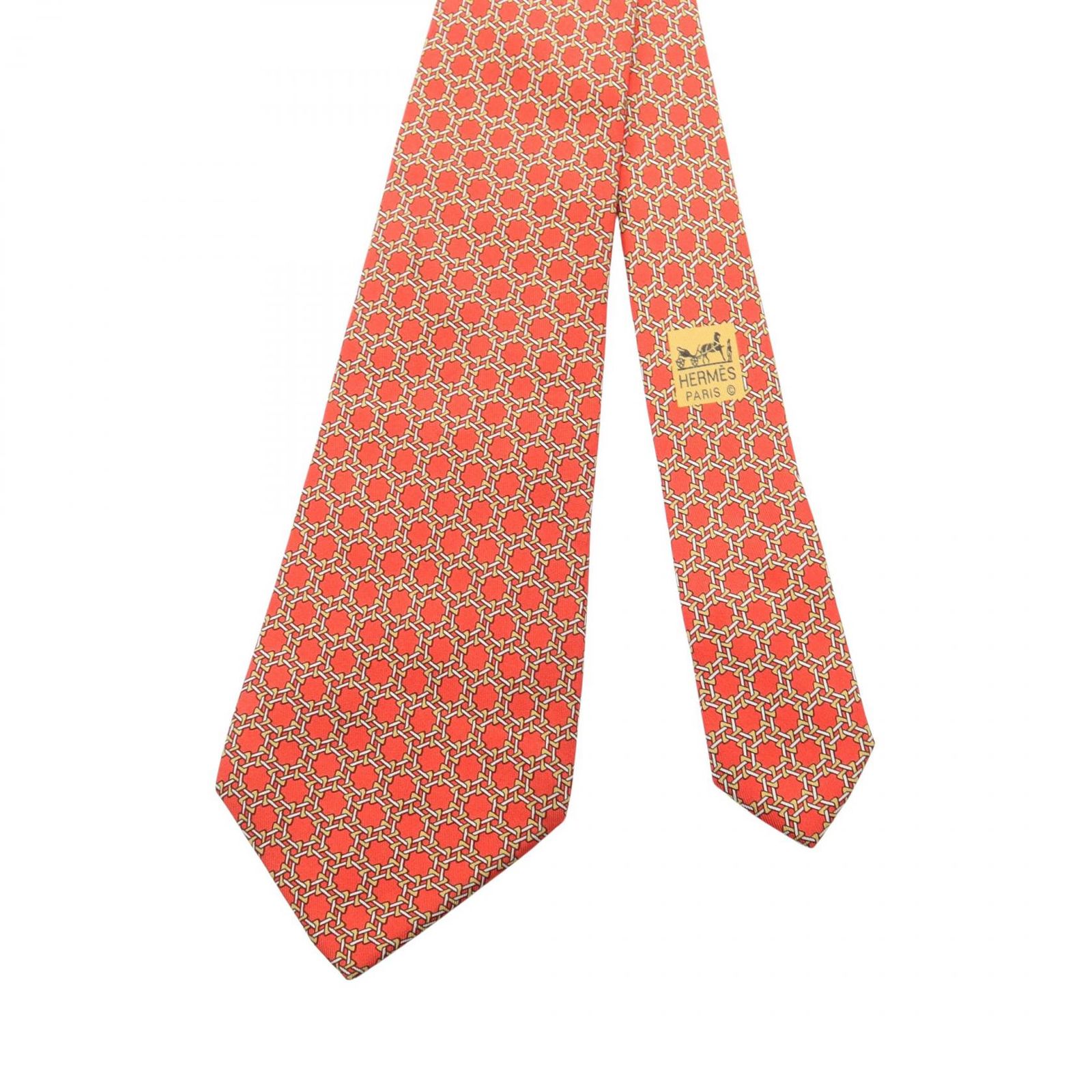 エルメス HERMES ネクタイ チェーン柄 シルク ネクタイ メンズ Used A