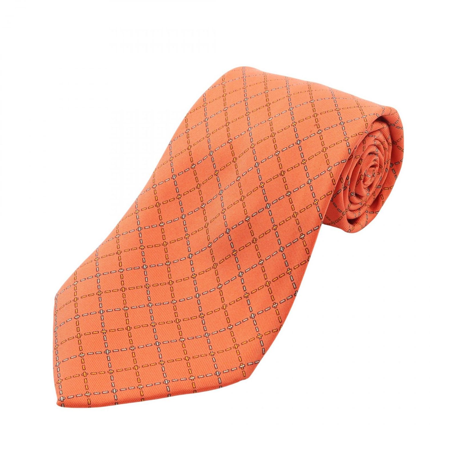 エルメス HERMES ネクタイ 格子柄 シルク ネクタイ メンズ Used A