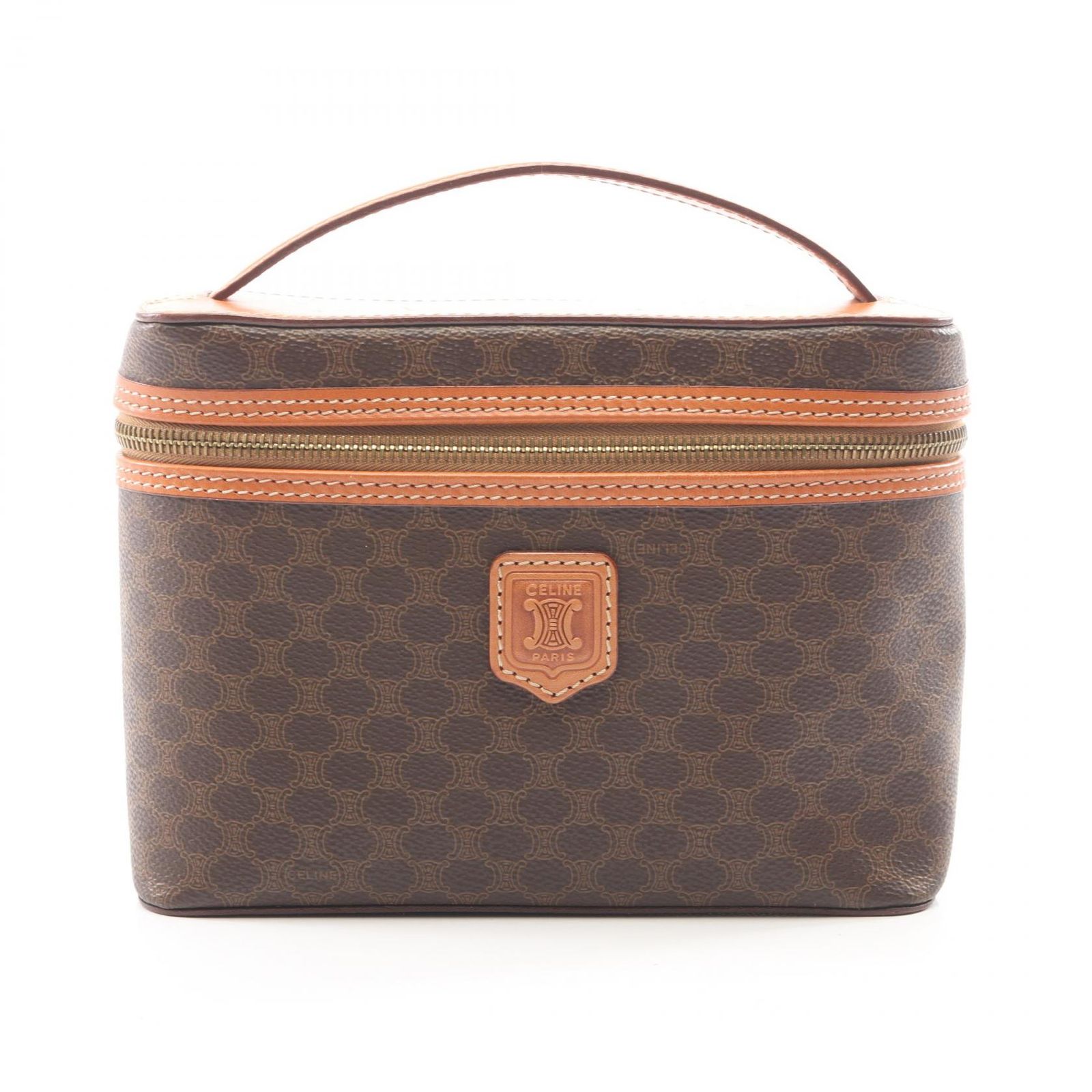 セリーヌ CELINE ハンドバッグ マカダム ダークブラウン/ナチュラル PVCコーティングキャンバス レザー マカダム バニティバッグ レディース Used B
