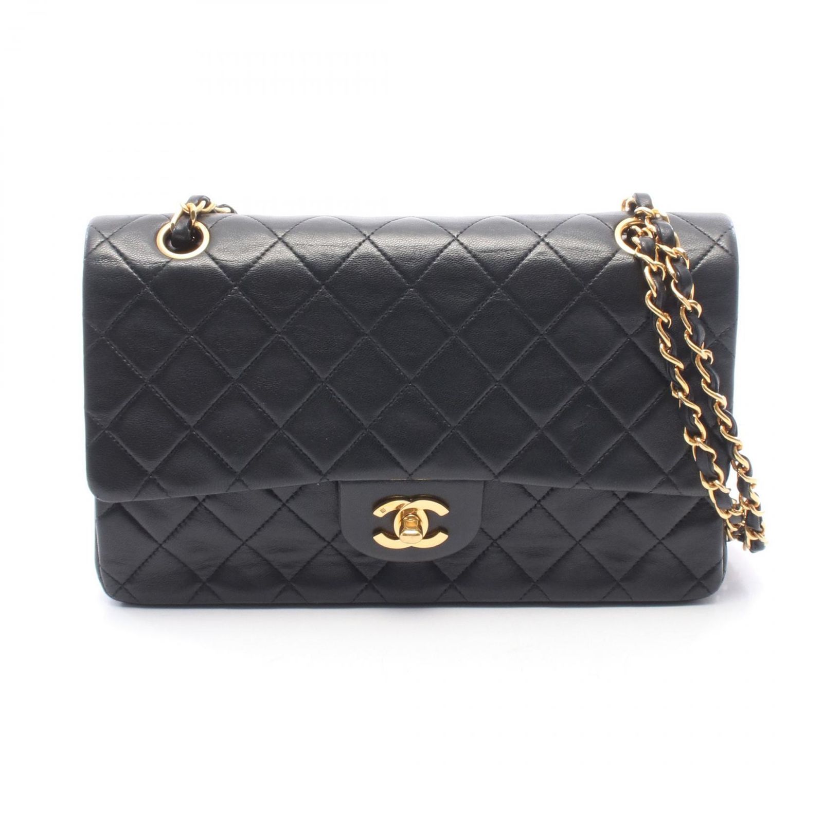 シャネル CHANEL ショルダーバッグ マトラッセ Wフラップ ブラック ラムスキン（羊革） マトラッセ ダブルフラップ チェーンショルダー レディース Used A