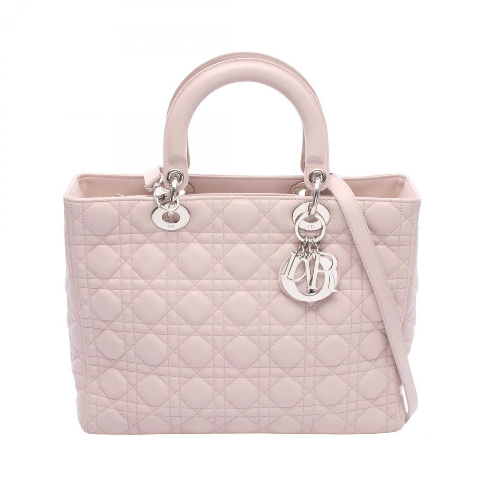 ディオール Dior ハンドバッグ レディディオール ラージ カナージュ 2WAY ライトピンク レザー レディディオール カナージュ 2wayトート ラージ レディース Used B