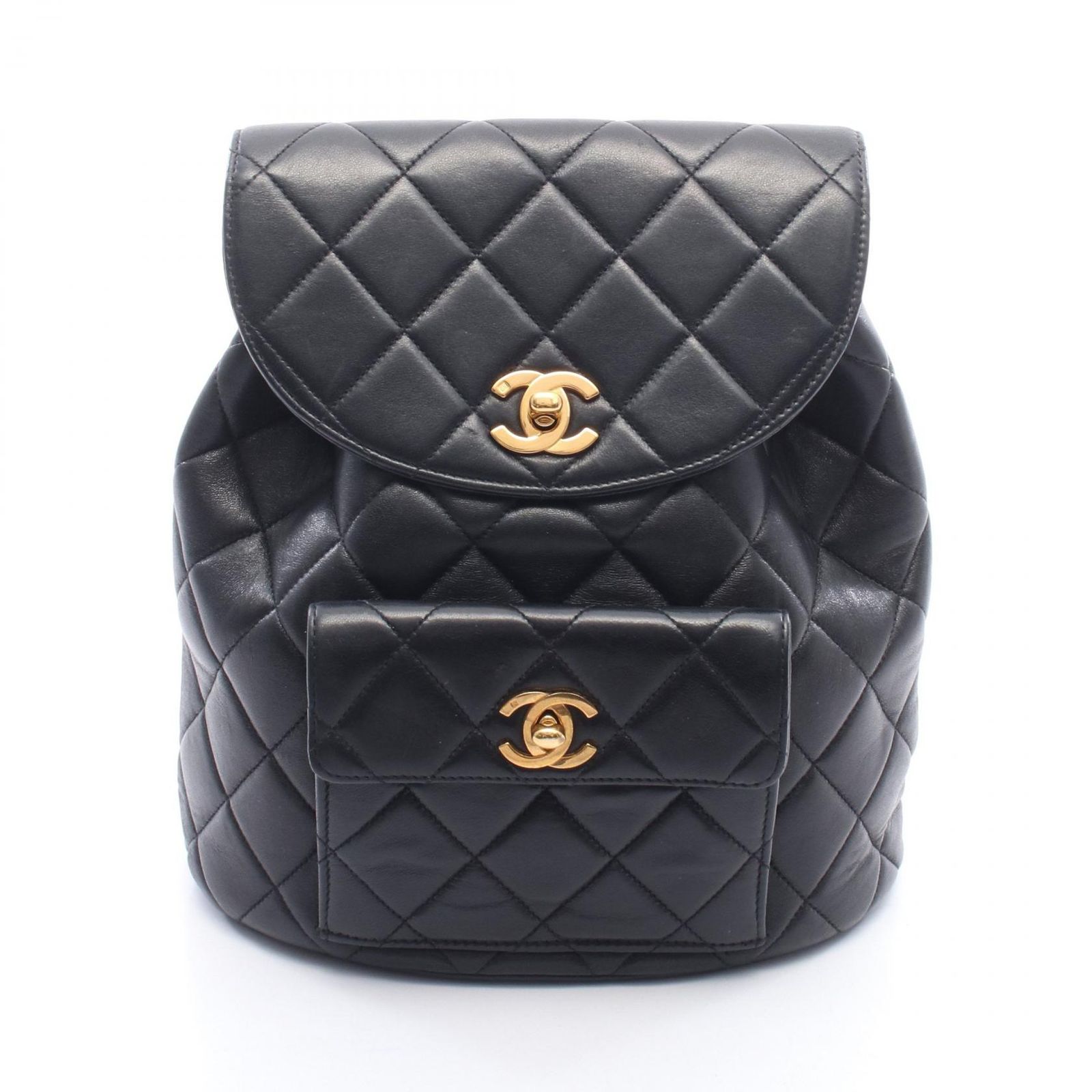 シャネル CHANEL リュックサック バックパック マトラッセ ターンロック チェーン ブラック ラムスキン（羊革） マトラッセ ダブルターンロック チェーンバックパック