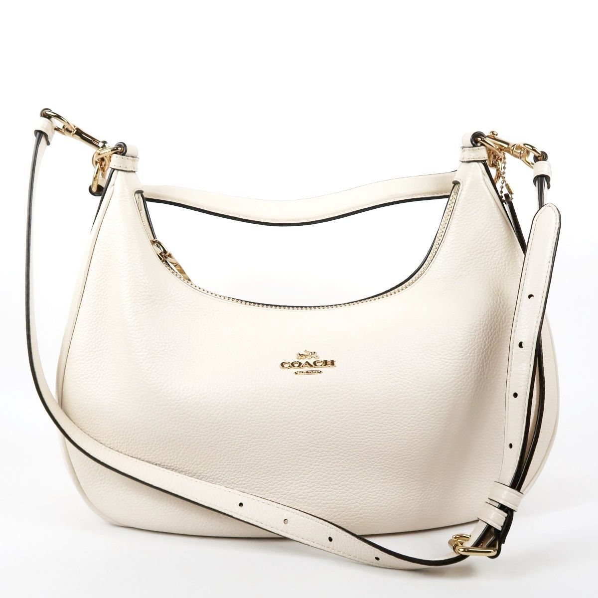 【新品同様・未使用】COACH コーチ ムーン型 2WAY ワンショルダーバッグ レザー アイボリー×ゴールド金具 ブランド鞄【UZ71】
