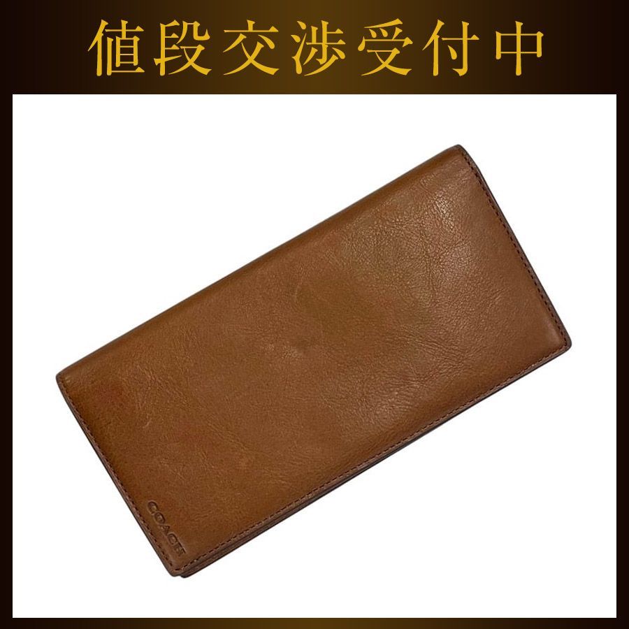 コーチ 二つ折り 長財布 ブレスト ポケット ウォレット ブラウン 茶色 美品 財布 レザー 中古 COACH 本革 ロゴ型押し ロングウォレット