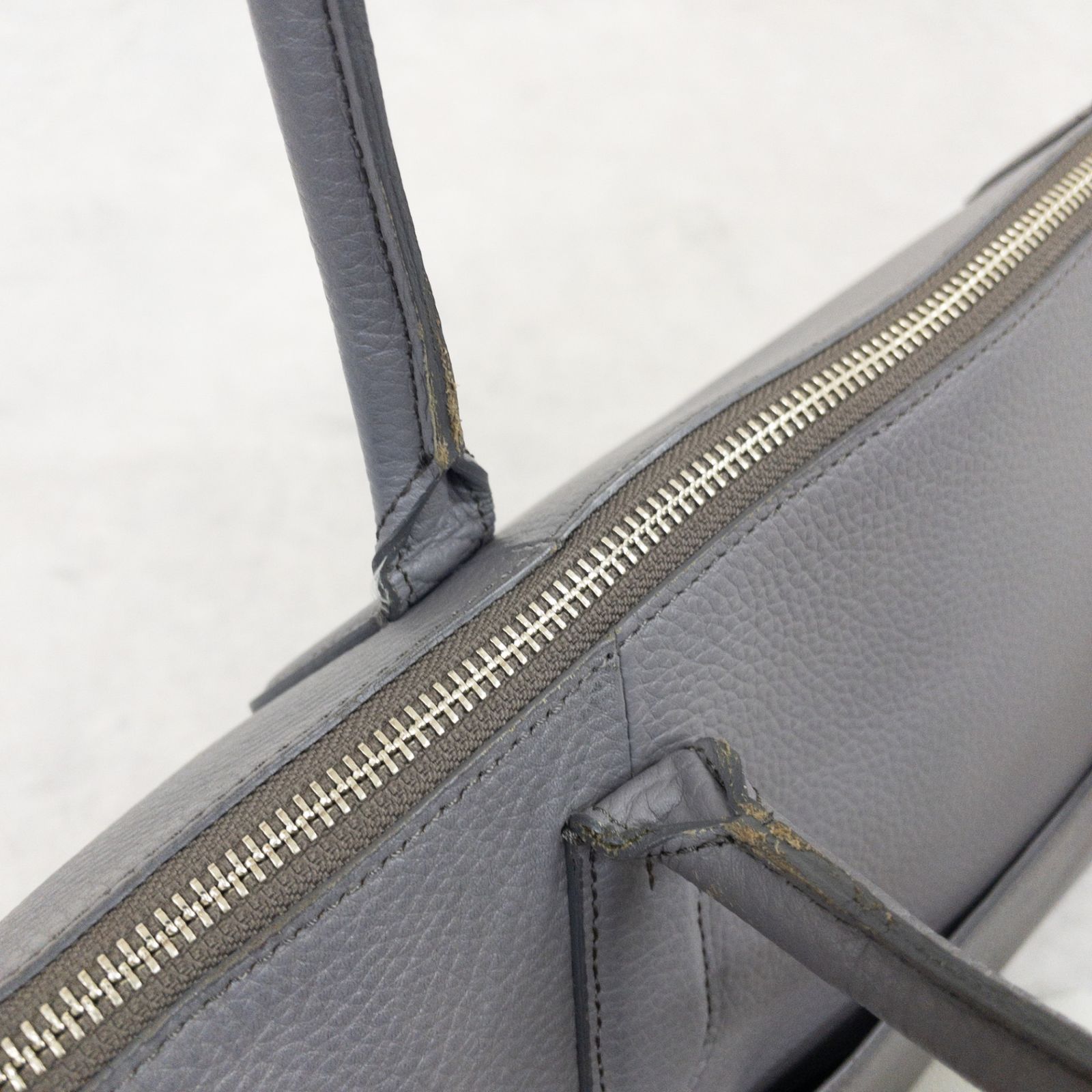 PELLE MORBIDA ペッレモルビダ トートバッグ ファスナー グレー シボ革