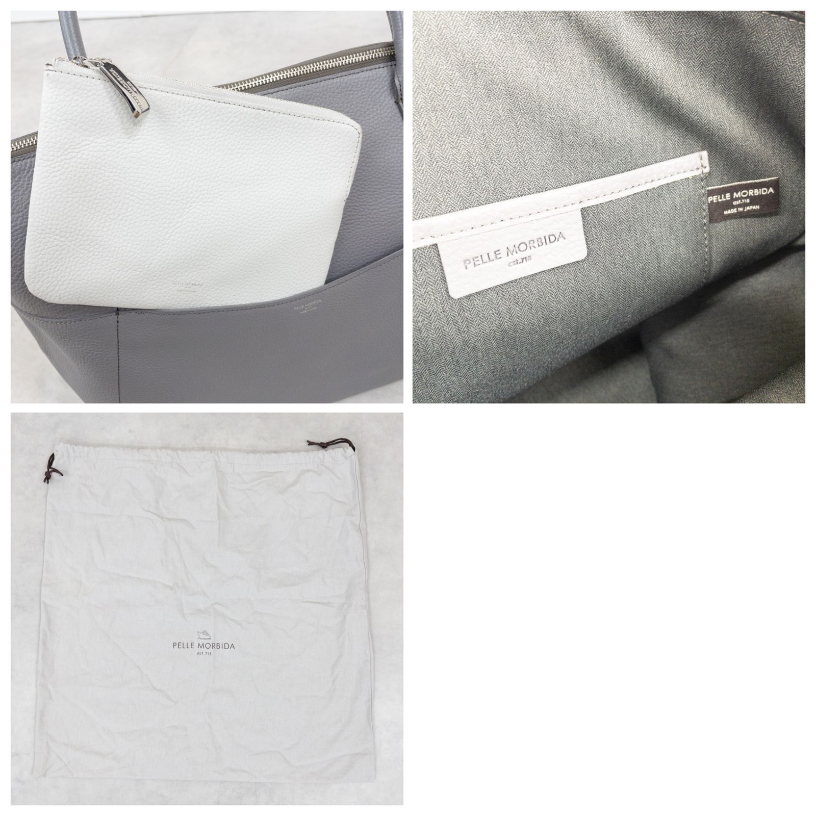 PELLE MORBIDA ペッレモルビダ トートバッグ ファスナー グレー シボ革