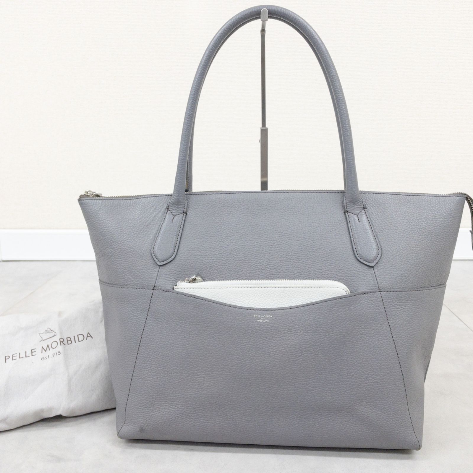 PELLE MORBIDA ペッレモルビダ トートバッグ ファスナー グレー シボ革