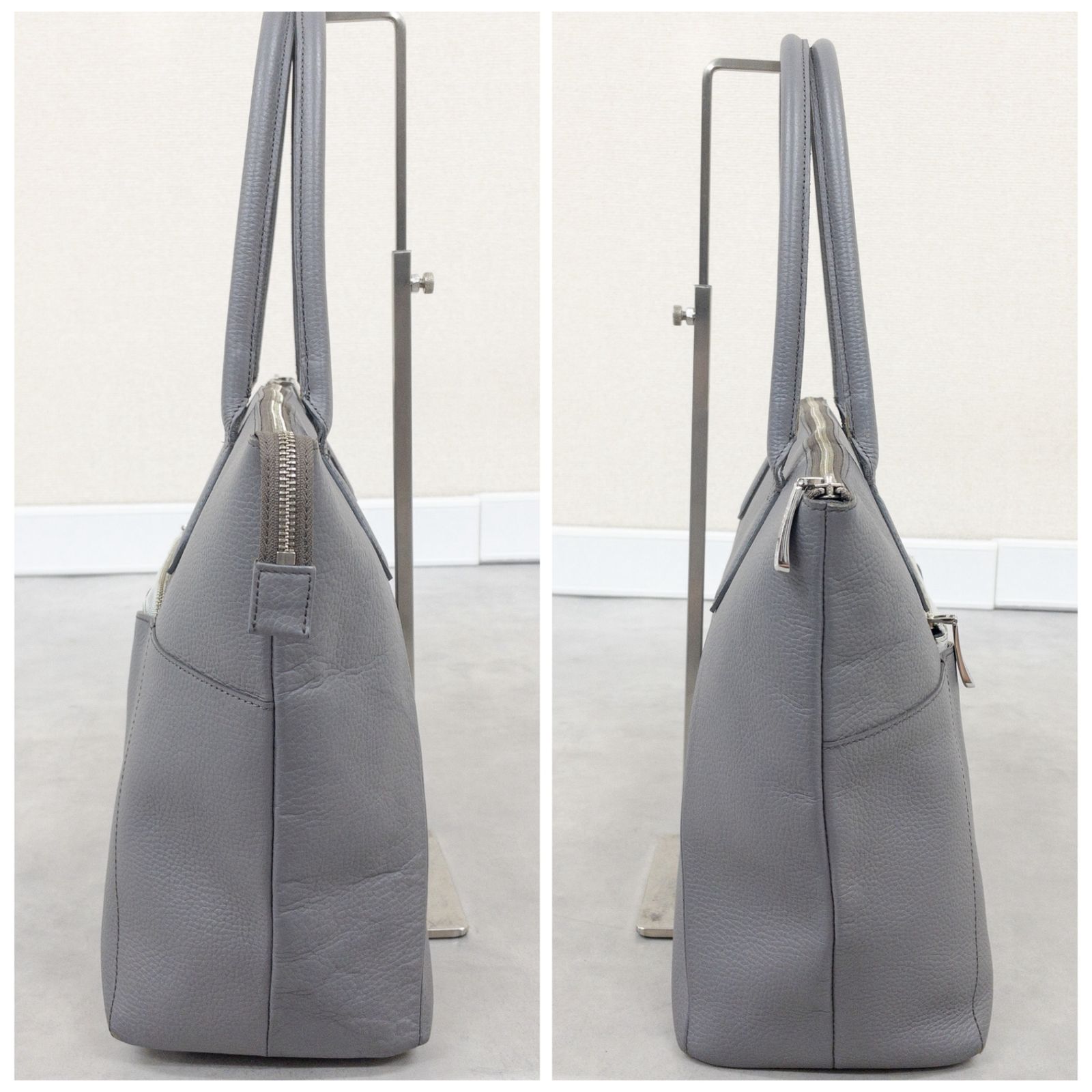 PELLE MORBIDA ペッレモルビダ トートバッグ ファスナー グレー シボ革