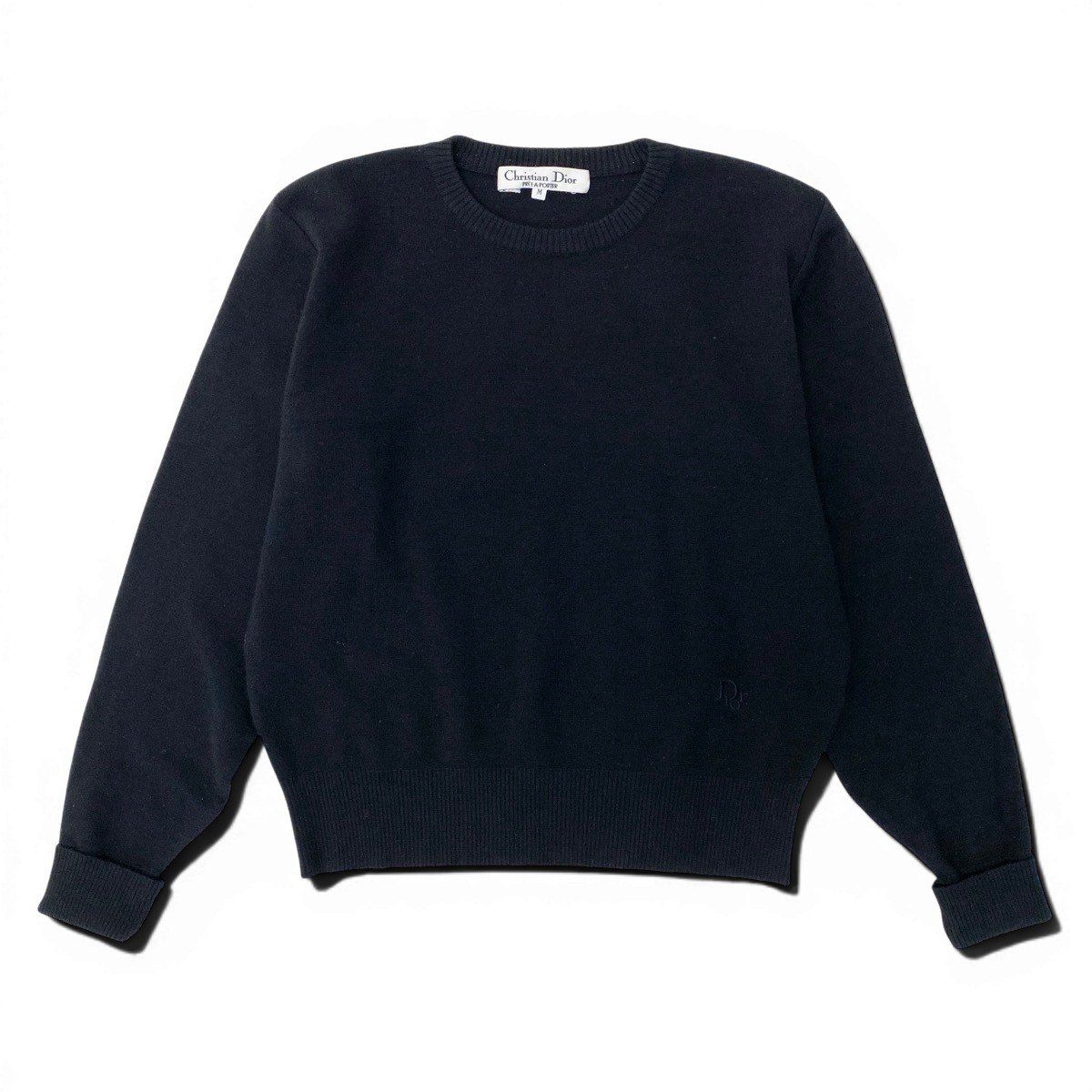 84g15 Christian Dior クリスチャンディオール ロゴ刺繍 ニット セーター トップス M ブラック ウール レディースu02t