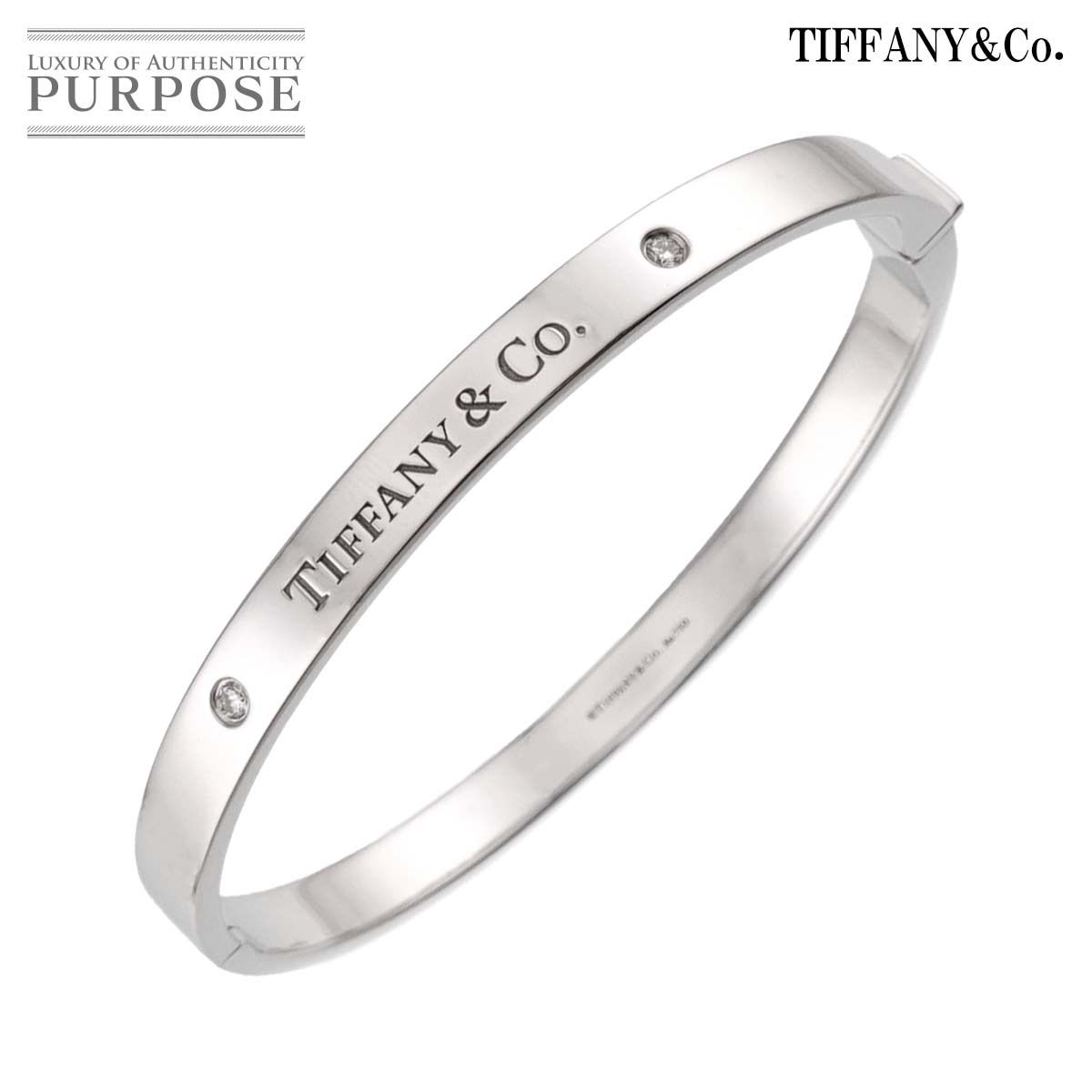 ティファニー TIFFANY&CO. ロゴ ヒンジ ダイヤ バングル 17.5cm K18 WG ホワイトゴールド 750 ブレスレット Bracelet 90330209
