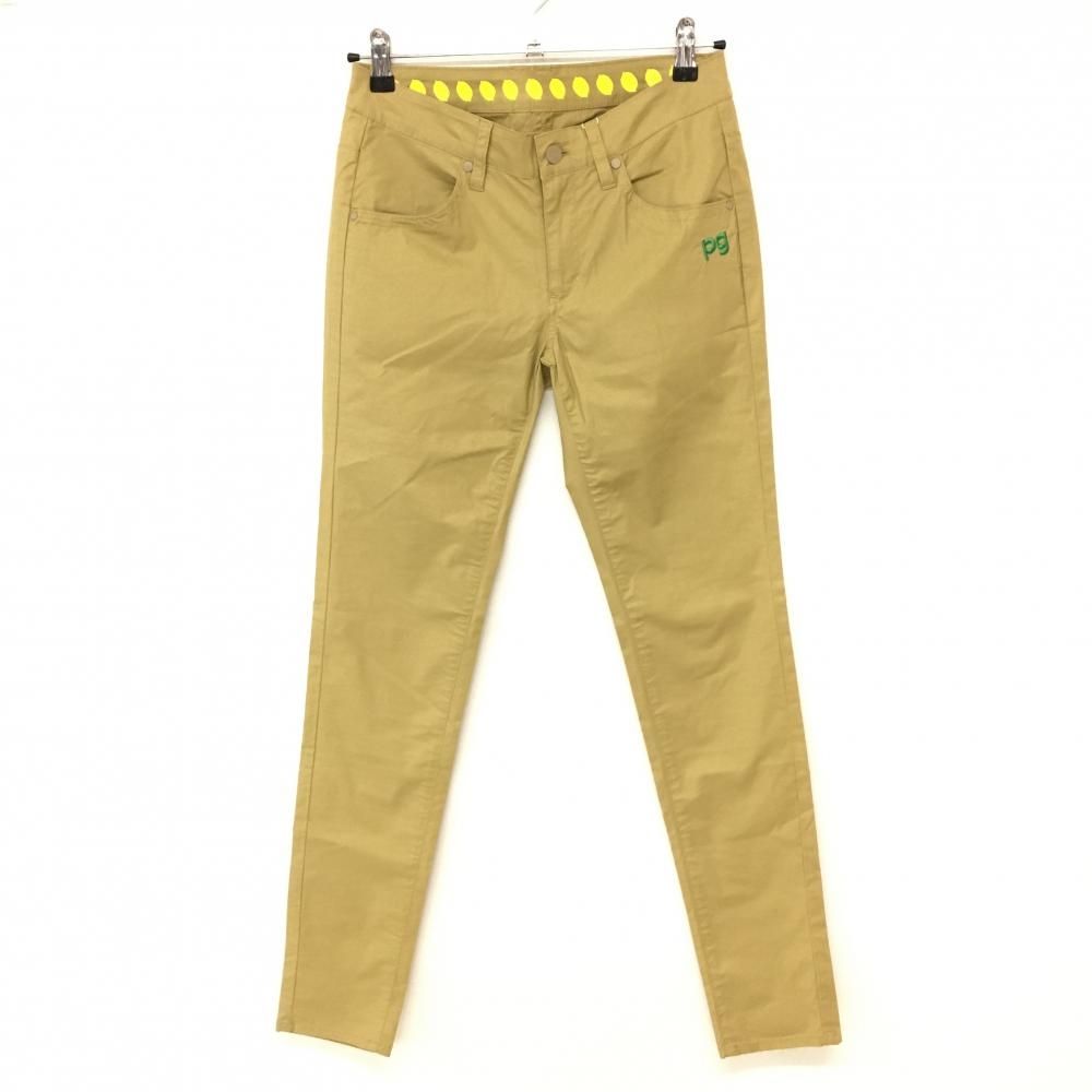 新品】パーリーゲイツ パンツ ベージュ×グリーン ストレッチ コットン