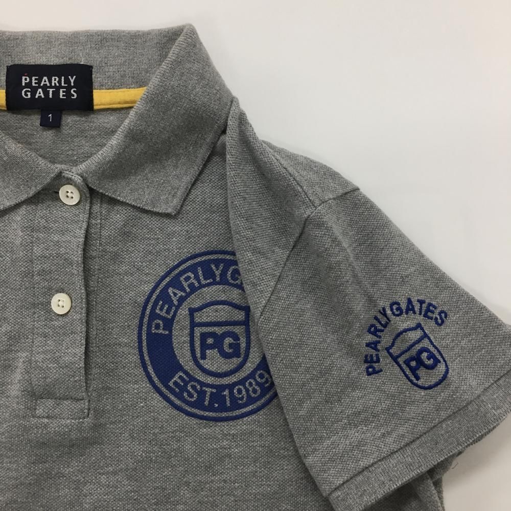 美品】パーリーゲイツ 半袖ポロシャツ グレー バックロゴ ワッペン