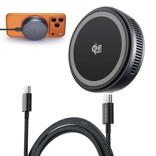 THREEKEY マグセーフ充電器 【Qi2認証 25W急速充電?冷却機能強化版】高速静音冷却ファン 磁気自動位置合わせ iPhone 17/16シリーズ対応 2m高耐久編み込みUSB-C to Cケーブル デスク作業?寝室充電に最適Ju