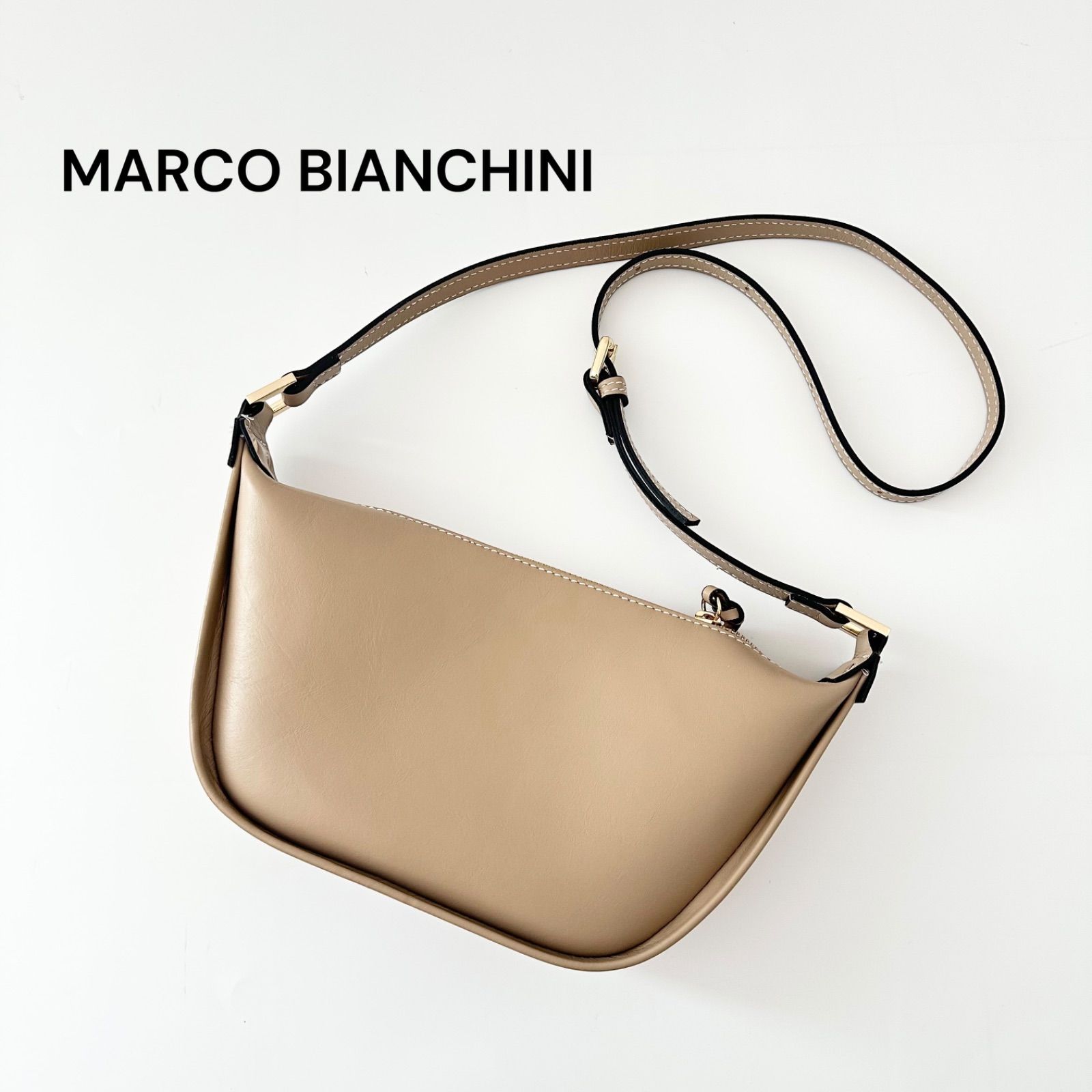 マルコビアンチーニ MARCO BIANCHINI ムーンショルダーバッグ レザー ベージュ 牛革 ワンショルダー ハンドバッグ 定価24,200円 未使用級 6JL036