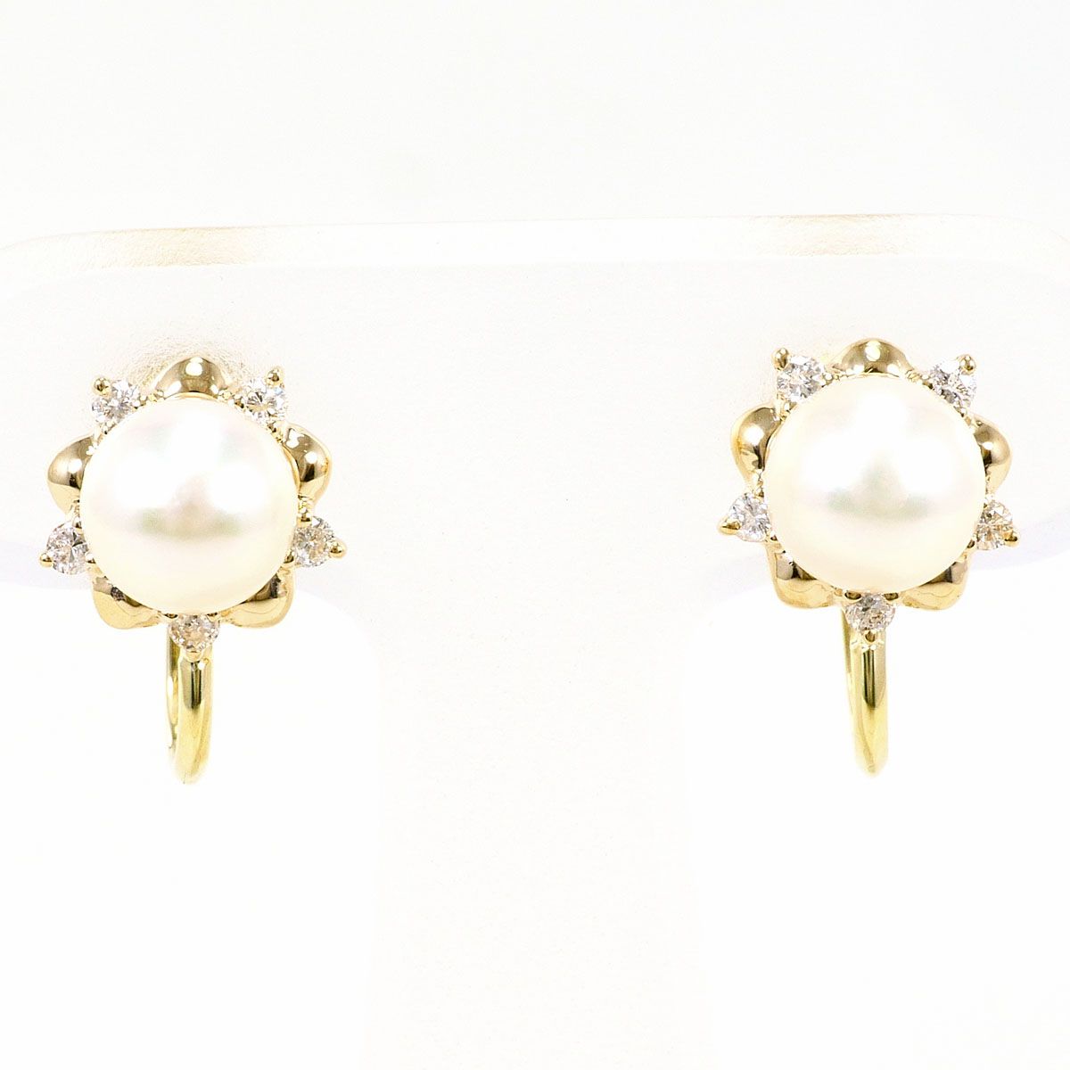 K14YG イヤリング clip-on earrings パール（真珠） ダイヤモンド 総重量約4.5g