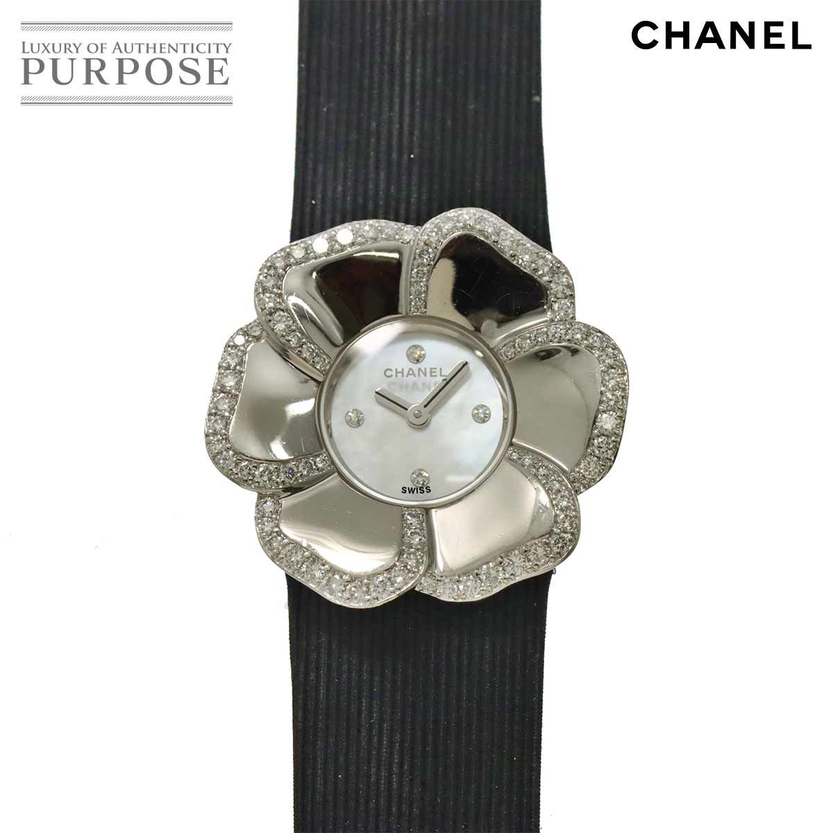 シャネル CHANEL カメリア H1187 ダイヤベゼル レディース 腕時計 4P ダイヤ ホワイトシェル K18WG クォーツ Camellia 90328993